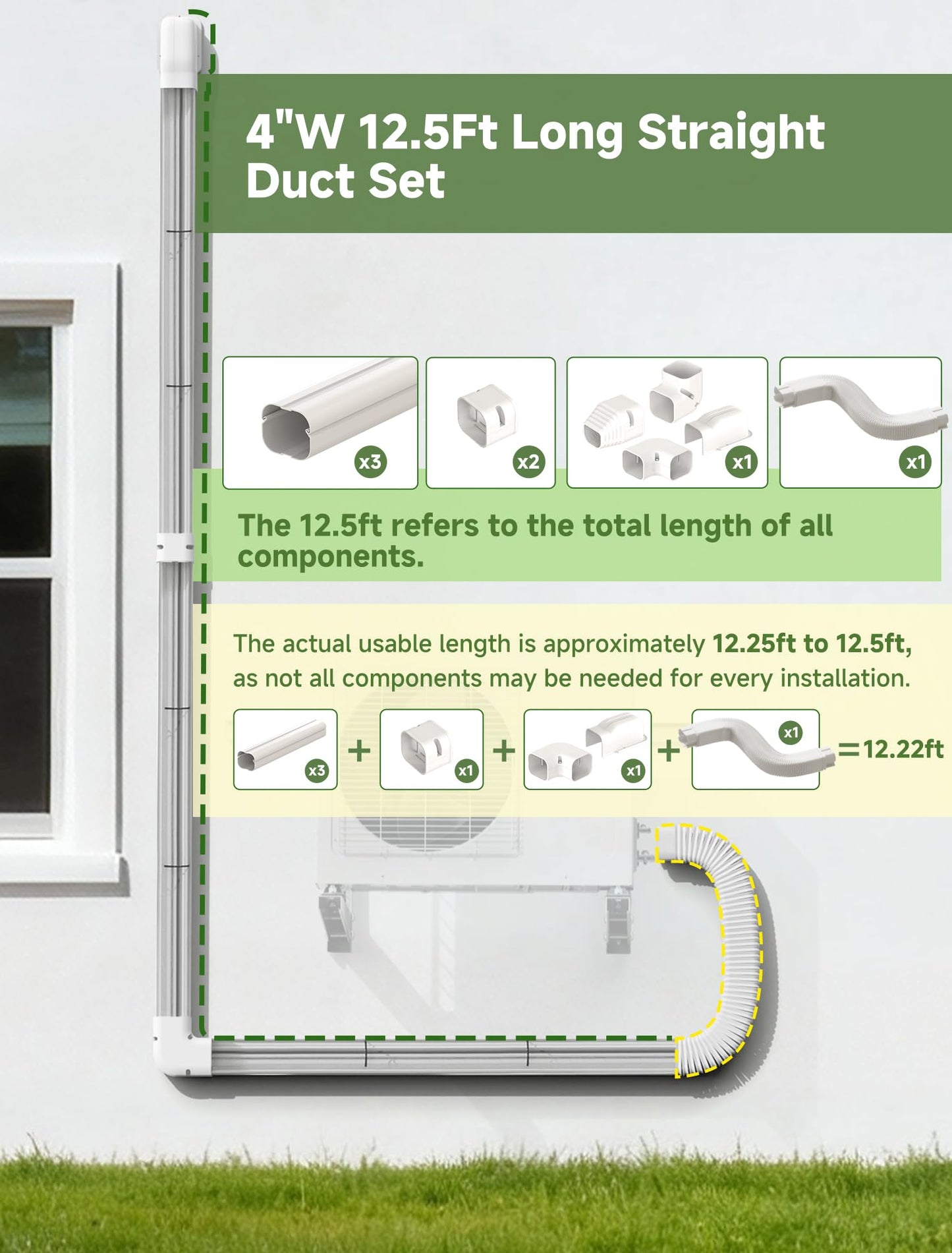 SMOQIO Mini Split Line Set Cover 4 Inch 12.5Ft, Easy to Install Lineset Cover Kit for Mini Split with Instruction, DIY Decorative PVC White Kit for Minisplit, Air Conditioner, Central AC and Heat Pump