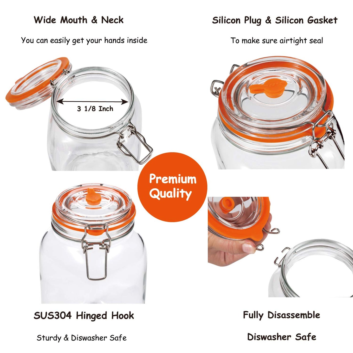 JILLMO Wide Mouth Glass Fermentation Jar with Airlock & Glass Weight, 1.5L Fermenting Jar for Sauerkraut, Kimchi, Pickles & More,Pack of 2