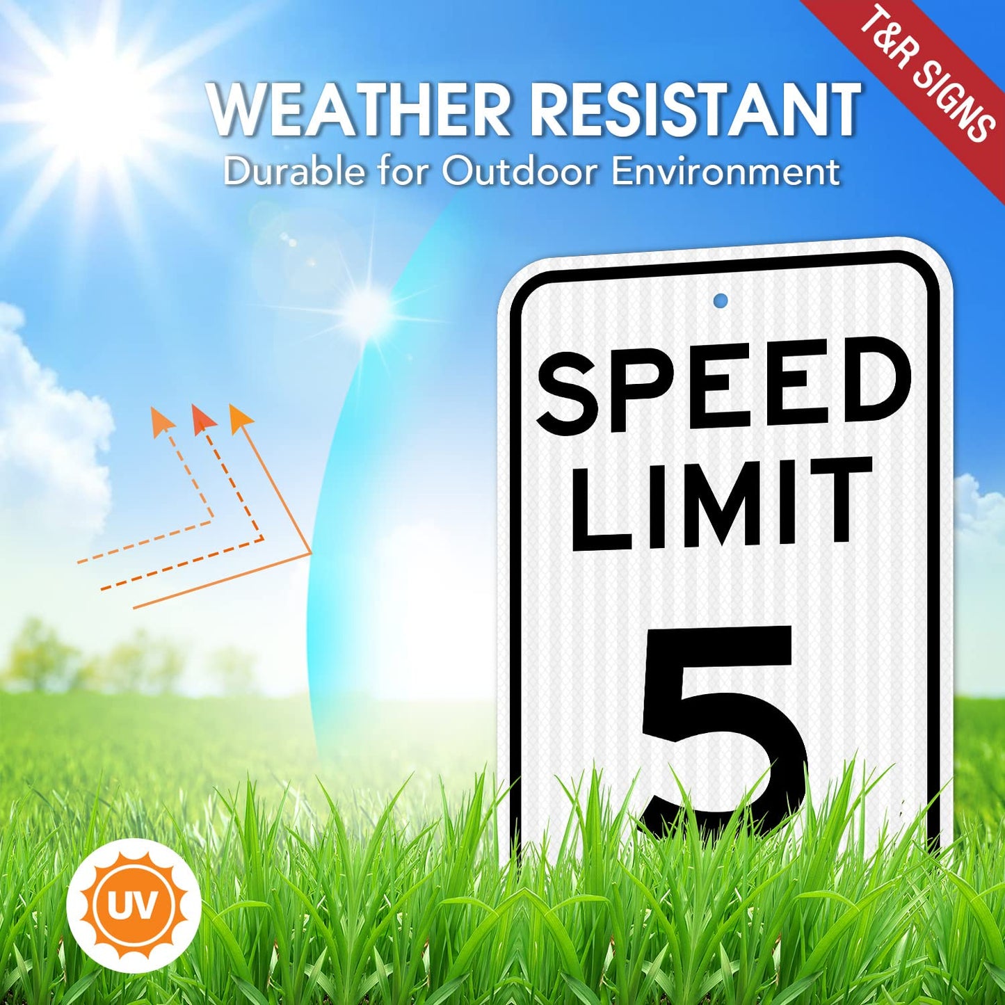 (4 Pack) Speed Limit 5 MPH Sign, Slow Down Sign, Traffic Sign, 18" x 12" Engineer Grade Reflective Sheeting, Rust Free Aluminum, Weather Resistant, Waterproof, Fade Resistant, 2 Pre-drilled Holes