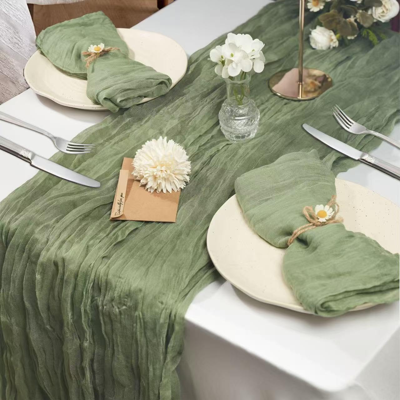 120 Pack Sage Green Cheesecloth Napkins, 20x20 Inch Rustic Wrinkled Summer Sage Cloth Napkins Cotton Gauze Dinner Table Napkin Bulk for Wedding, Bridal Shower, Baby Shower, Boho Decor