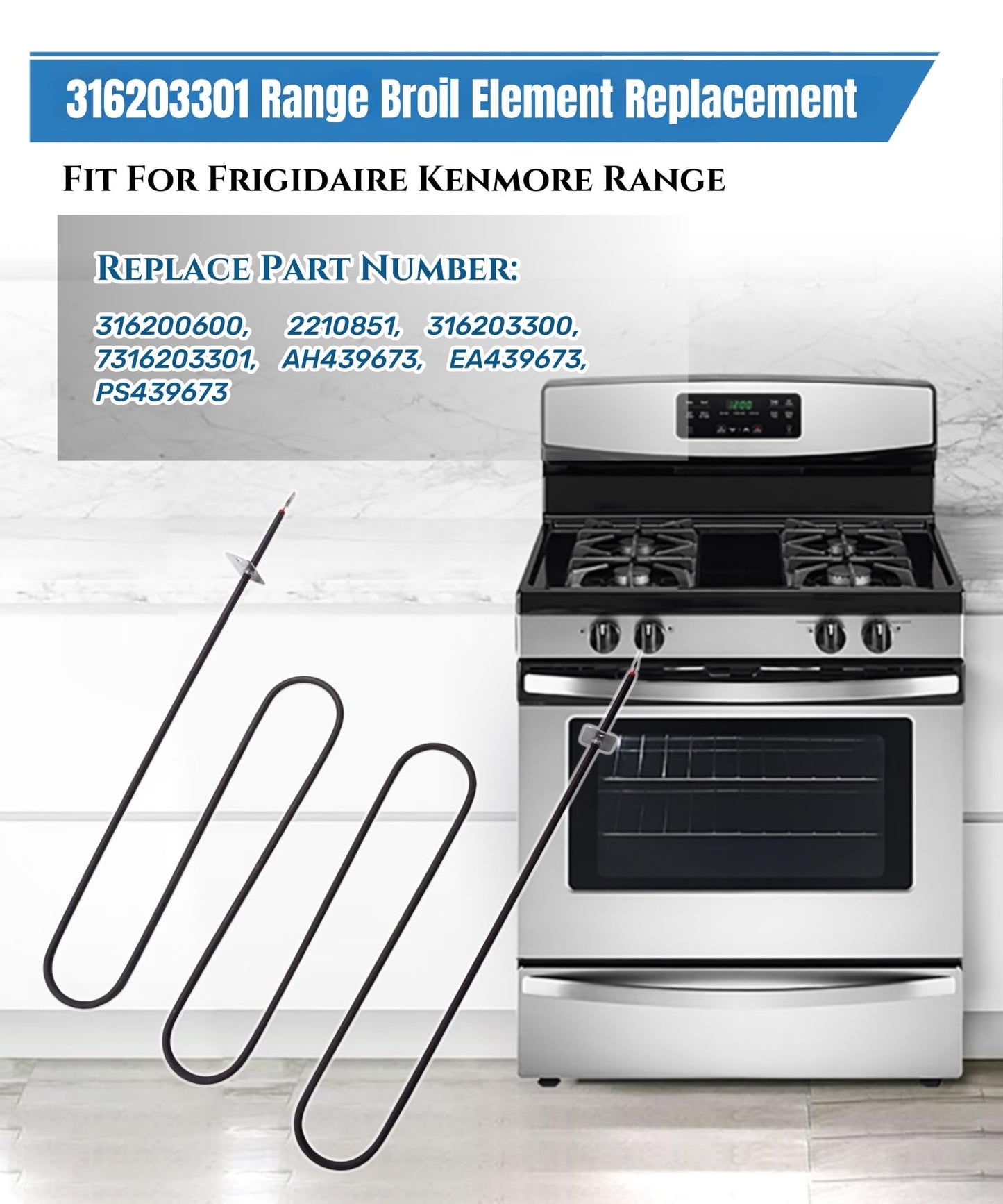 316203301 316200600 Electric Range Oven Heating Element Fits for Frigidaire Kenmore CFEF3020LWG FFEF3020LBF FGEF3031KWF, Replaces 316203300,2210851,7316203301,AH439673,EA439673,PS439673 ETC.