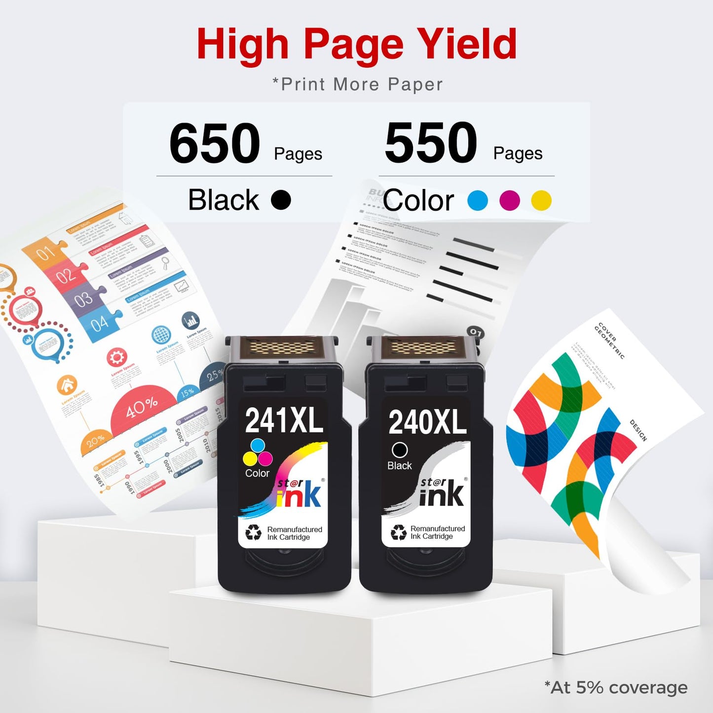 Starink PG-240XL CL-241XL Ink Cartridge High Yield Replacement for Canon 240XL 241XL Combo Pack Work with PIXMA MG3620 MG3520 MG3220 MG2120 MX472 MX452 MX532 TS5120 Printers (1 Black, 1 Tri-Color)