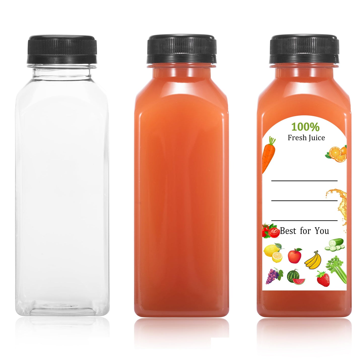 HEWASME 30Pcs 12 Oz Plastic Juice Bottles with Caps,Clear Reusable Water Bottle & Tamper Proof Lids,Juice Containers,Juicing Bottles for Fruit Juice,Smoothies,Coffee - Food Grade & Travel Bottle