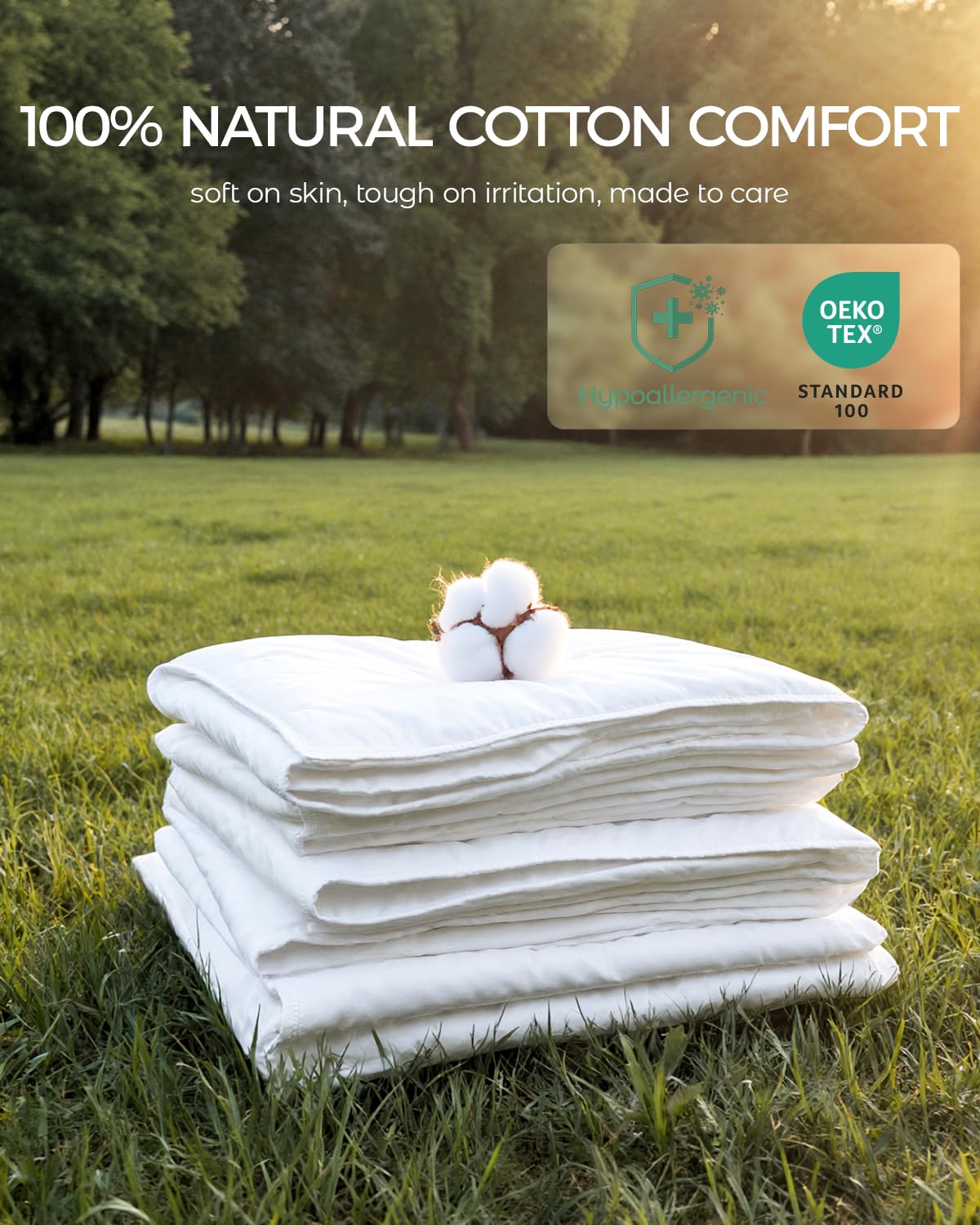 FAUNNA 100% Cotton Duvet Cover, Hypoallergenic Bed Bug Proof White Minimalist Comforter Cover Zipper-Featuring Antimicrobial Product Protection for Enhanced Freshness Duvet Protector (Queen)