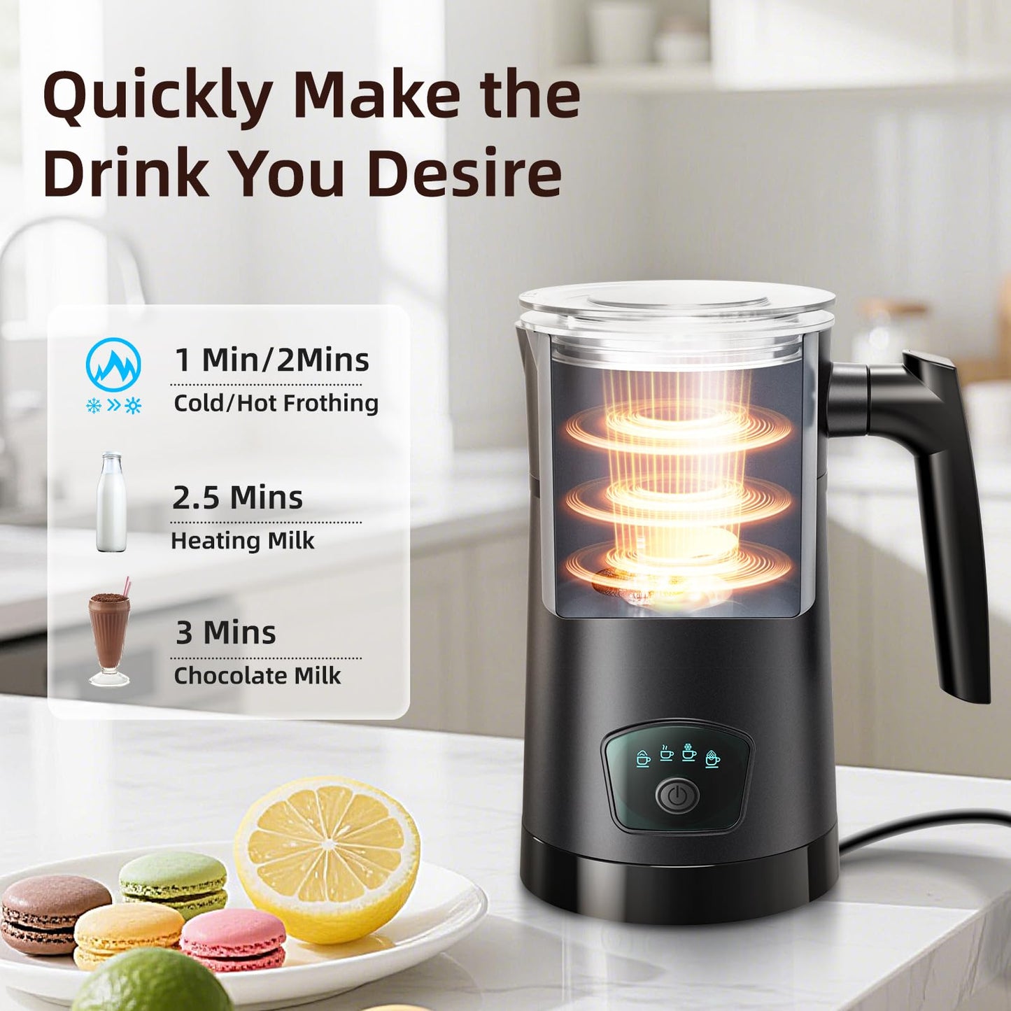 AGORVIO Milk Frother, 4-in-1 Electric Milk Steamer, Warm and Cold Foam Maker, 1 min Fast Frothing, 11.8 oz/350 ml Milk Warmer, Frother for Coffee Latte, Cappuccino, Macchiato, Auto Shut-Off