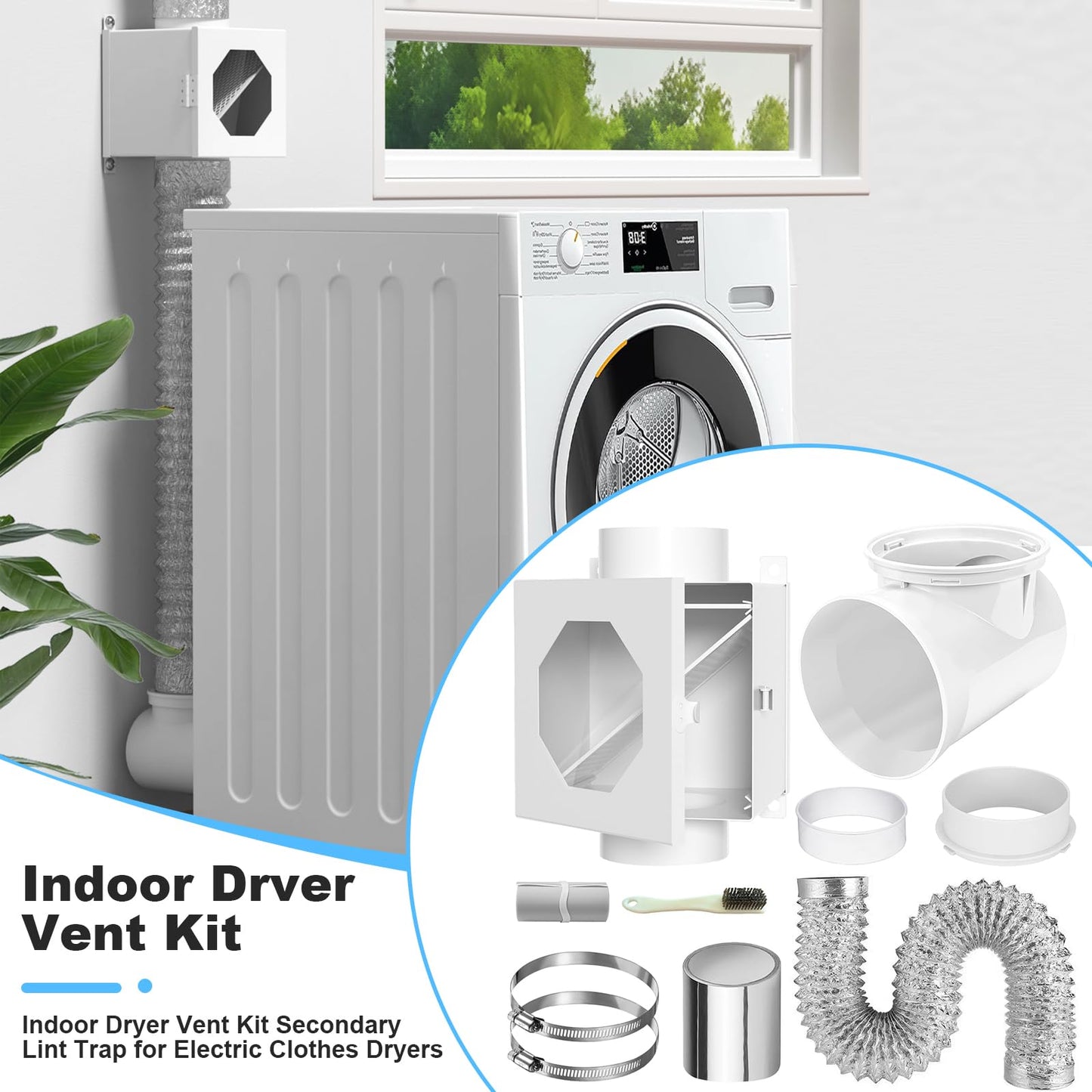 GTACASS Dryer Lint Trap, Metal Lint Catcher Box with 90 Degree Drye Vent Elbow, 4inch Hose & Clamps Cleaning Brush Filter Screens - Indoor Dryer Vent Connector Kit