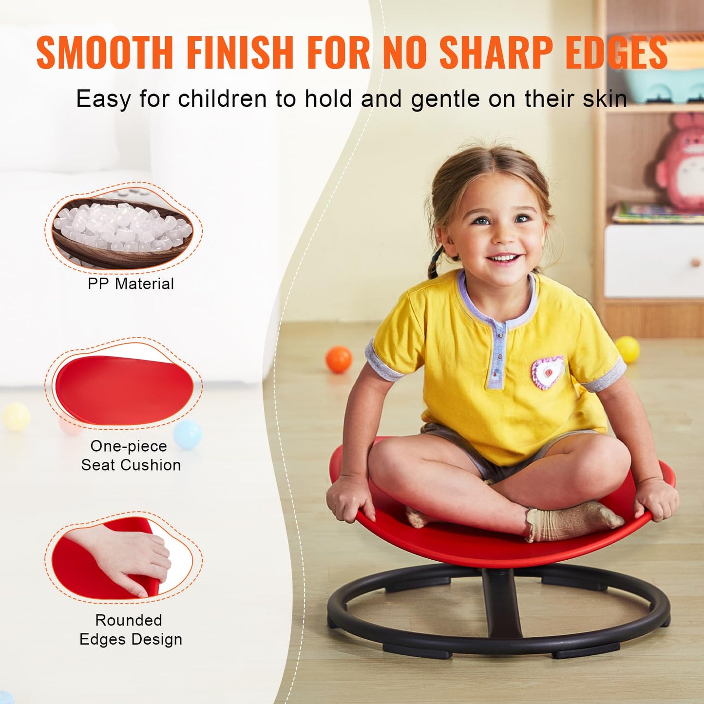 VEVOR Kids Swivel Chair, 220 LBS Capacity, Sensory Spinning Chair, Autistic Kids Sensory Toy Chair with Non-Slip Metal Base, Toddler Sit and Spin for Coordination Balance Focus Training Red