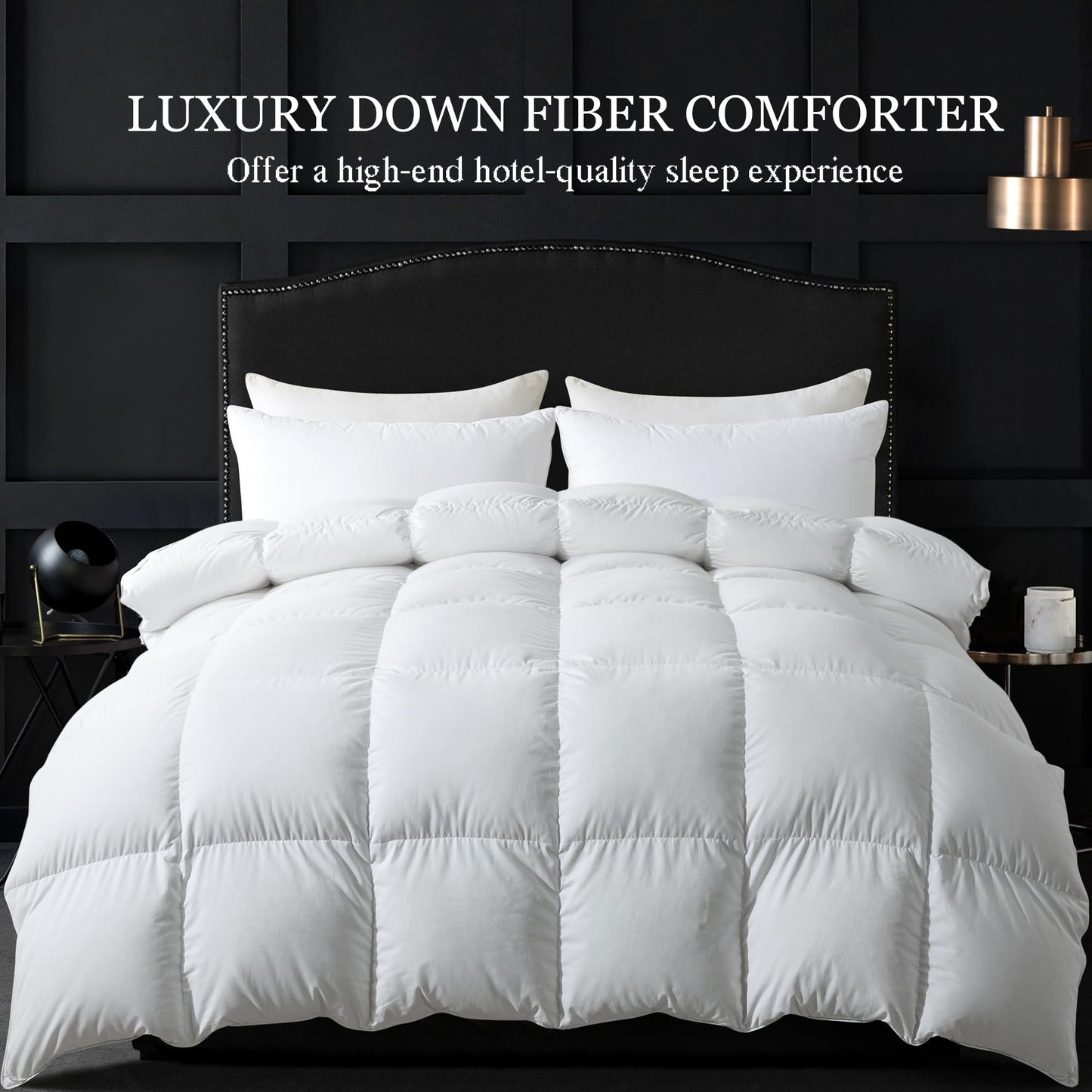ELNIDO QUEEN® Feather Comforter Queen Size, Filled with Feather and Downfiber, All Season White Luxury Hotel Fluffy Bed Comforter, Ultra Soft 100% Cotton Duvet Insert, 90x90 Inch