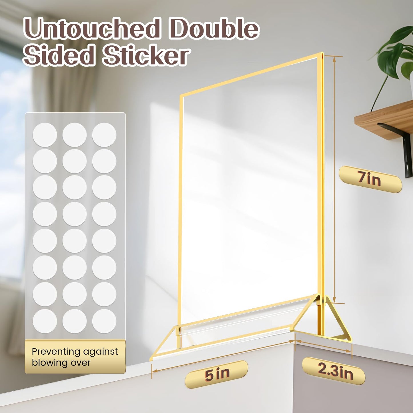 YOAEAILY Gold Frames 5X7 Acrylic Sign Holder Double-Sided Acrylic Picture Frames Display Stand for Flyer Holder Menu Holder Wedding Table Number with Removable Sticky Dots-24 Pack