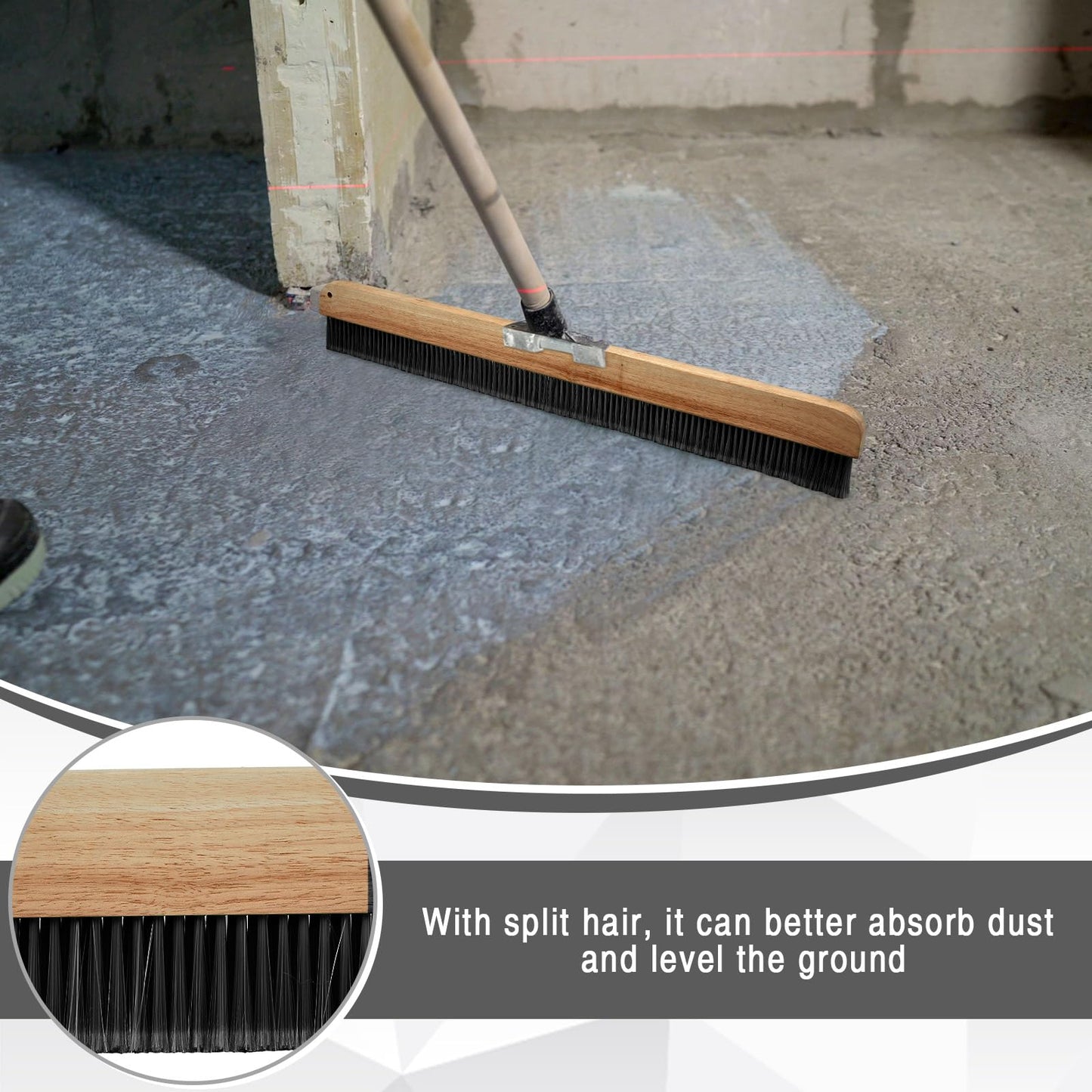 Yiyiring 2 Pack 36 Inch Concrete Broom Finishing Tools Without Handle Wood Backed Brush Push Brooms with Mounting Threads for Concrete Finishes Hard Floors Yards