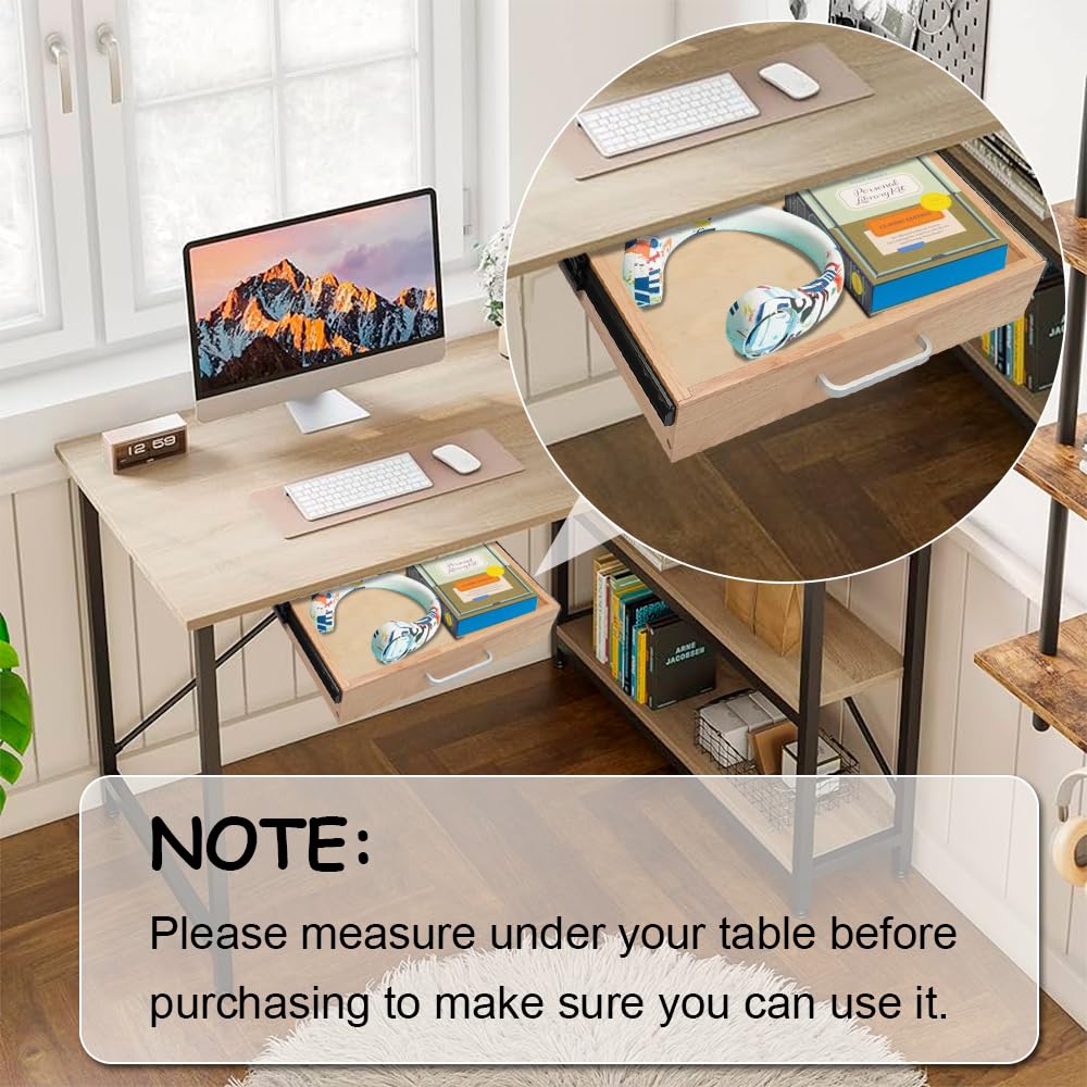 Under Desk Drawer Storage Organizer - Wooden Mounted Sliding Pull-out Drawer, Hidden Desktop Organizer for Office
