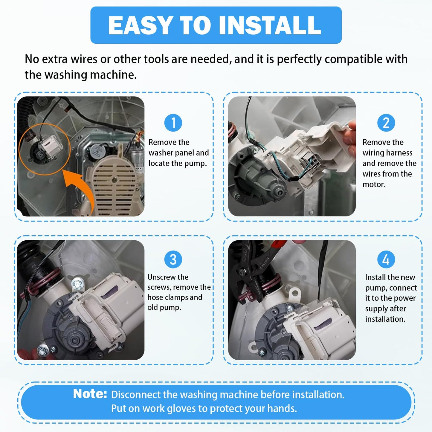 W11399437 W11259498 Washer Drain Pump Assembly Compatible with Whirlpool Maytag Kenmore Crosley Washing Machines, Replaces 4961028 AP6974144 PS12731241 EAP12731241 B25-3A04