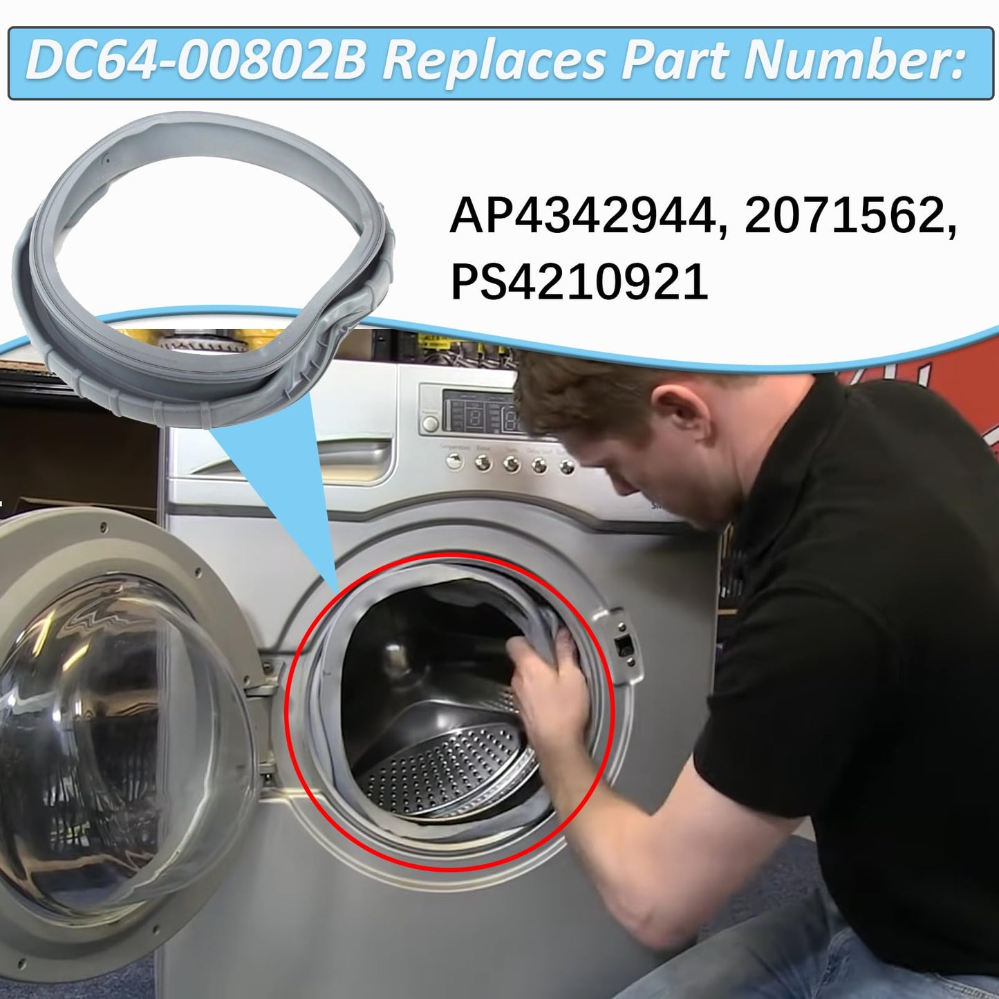 DC64-00802B Washer Door Boot Seal Gasket Compatible with Samsung Washer WF220ANW/XAA, WF338AAB/XAA, WF339AAW/XAA, WF361BVBEWR/A1 Door Diaphragm, Replaces PS4210921, AP4342944, 2071562
