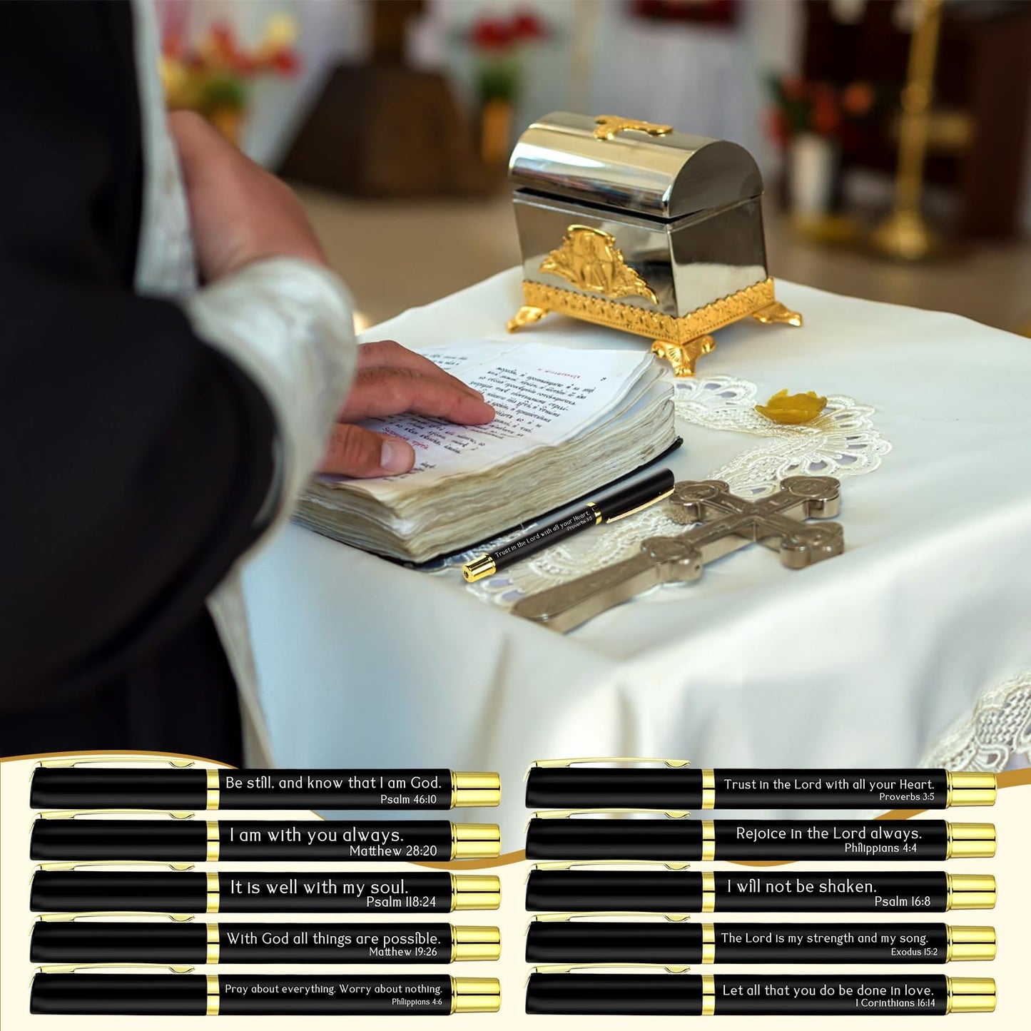 Spakon 40 Sets Father's Day Gifts Christian Pens Bible Verse Pens with Leather Pen Holder Sleeve Inspirational Quotes Religious Pen for Men Church Office Christian Faith Based Gifts