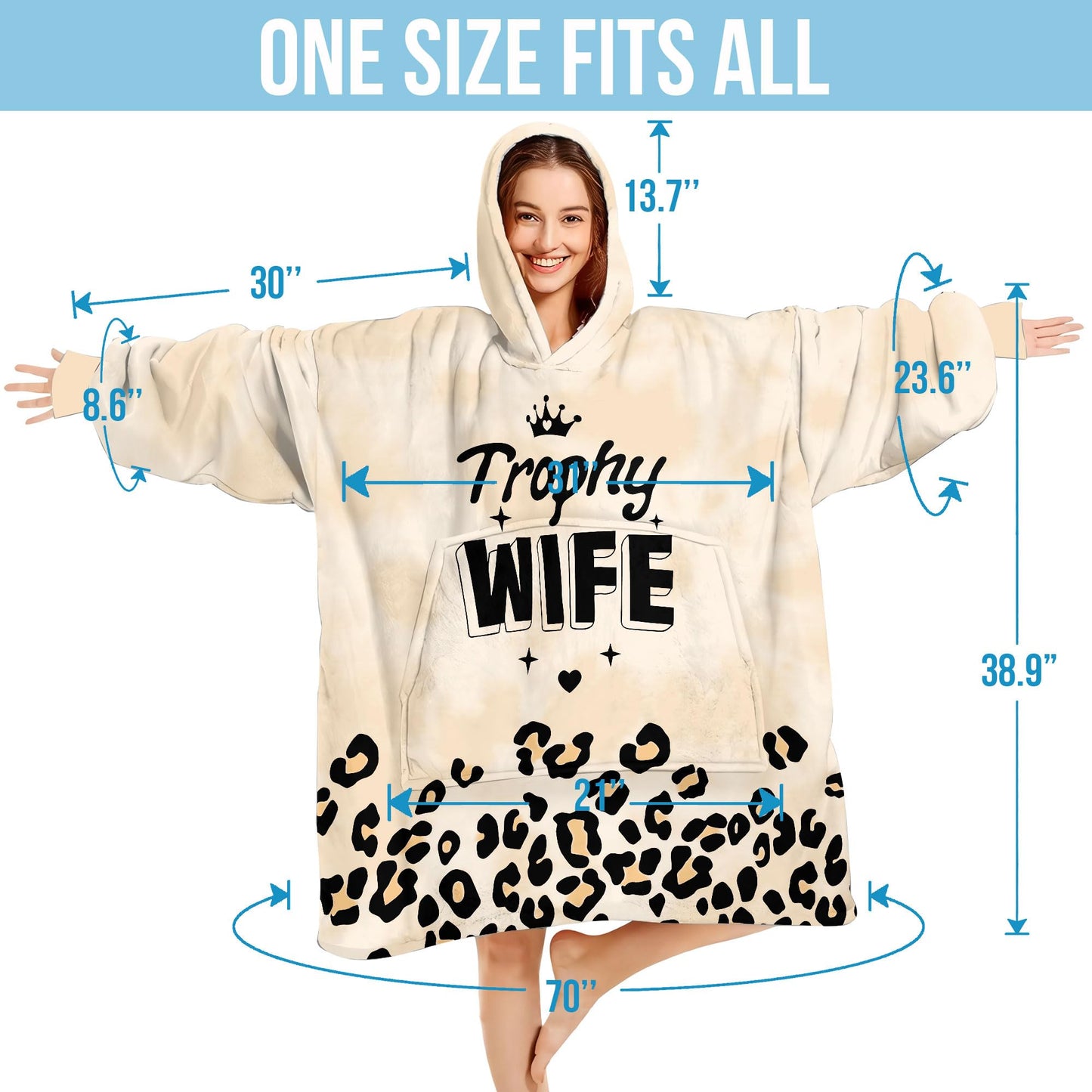Warmstorey Wearable Blanket Hoodie Leopard Trophy Wife Hoodie Blankets - Cozy Wearable Hoodies Blanket From Husband - Anniversary Birthday Gifts For Wife - Wife Mothers Day Gifts From Husband