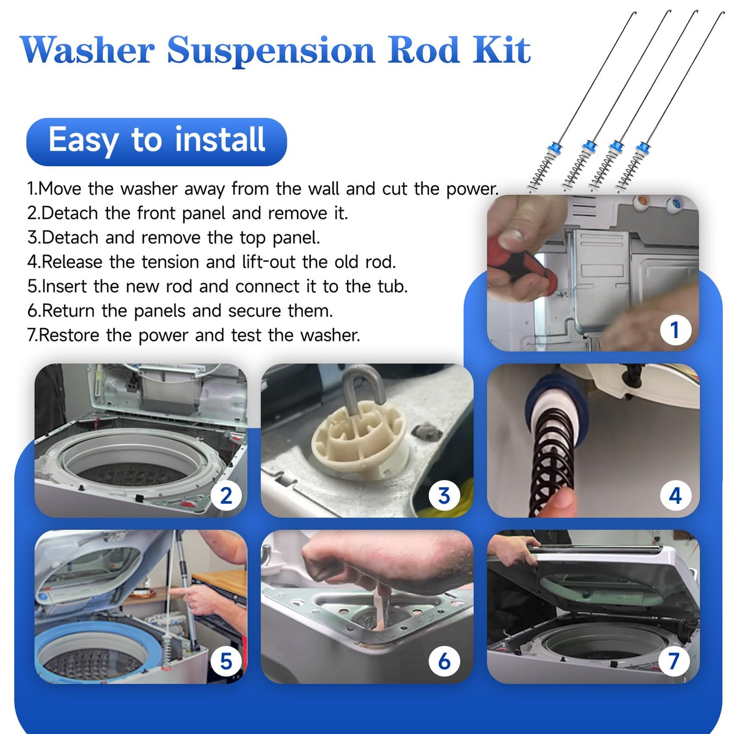 Upgraded WTW6600SW2 WTW6700TW1 WTW6400SW3 MVWB800VQ0 Washer Suspension Rods, Fit for Maytag Whirlpool Kenmore Washer MTW6300TQ1 WTW6200VW0 MVWB700VQ0 MTW6700TQ1 WTW6600SB3 WTW6200VW0 WTW6300SB1