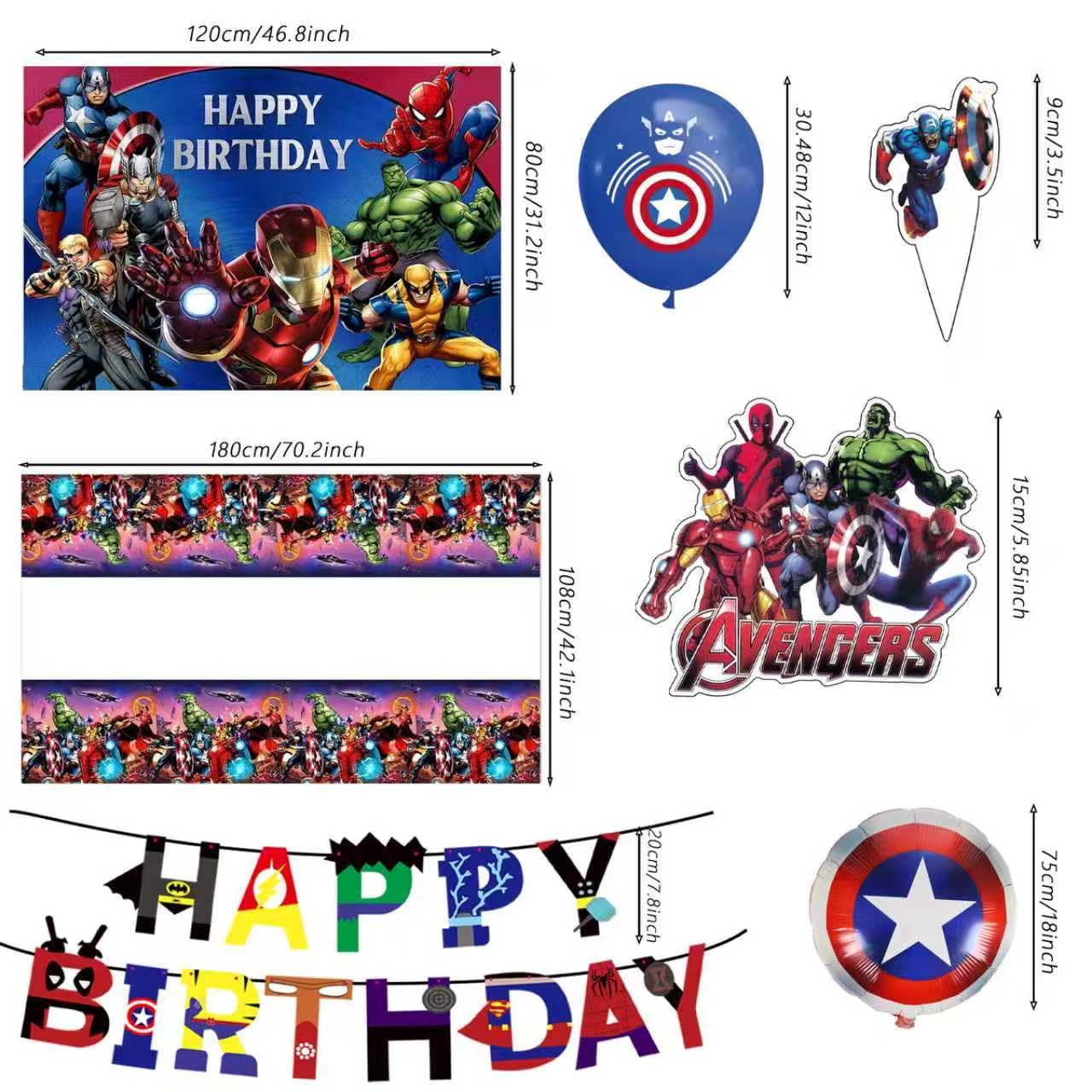 46Pcs superhero Birthday Party Supplies, Avengers Party Decorations Set Include Banner, Backdrop, Balloons, Hanging Swirls, Cake Cupcake Toppers, Tablecloth for Boys Girls Avengers Theme Party