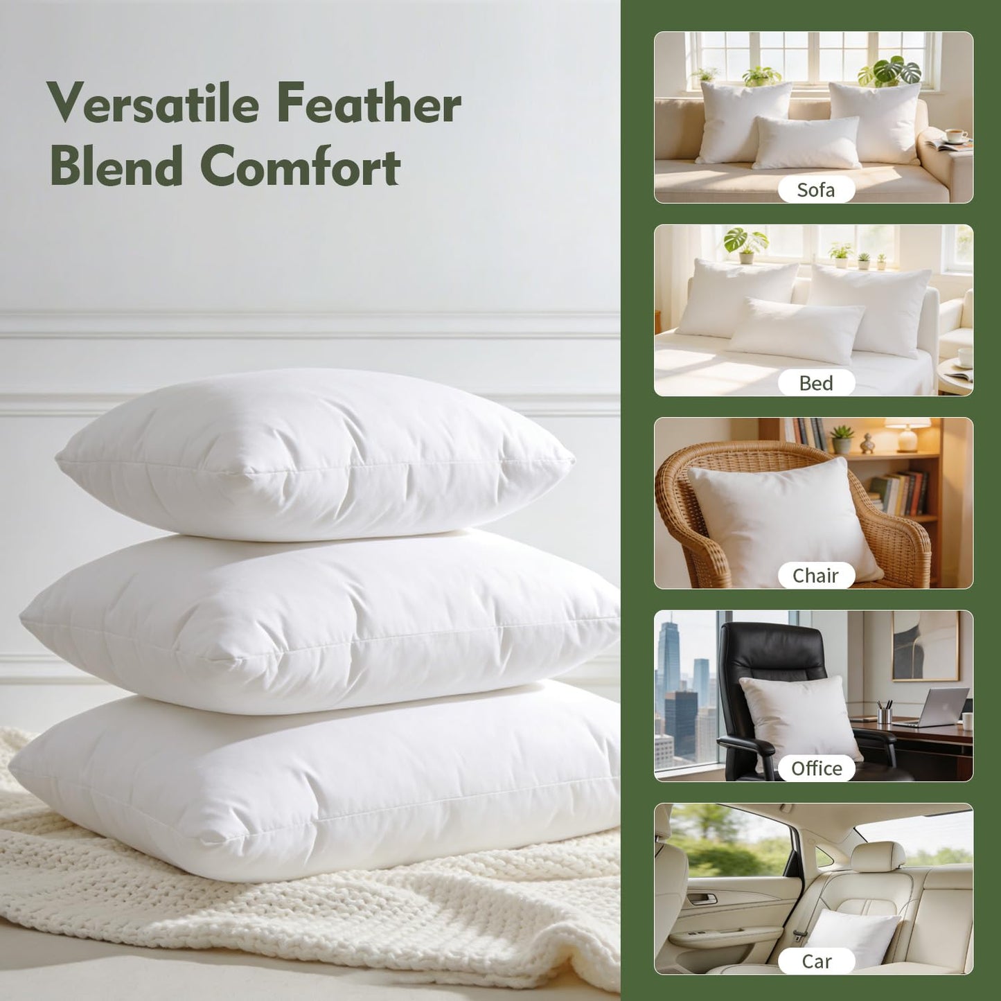 ANT-HOME 16"x26" Pillow Inserts Soft Feather Pillow Set of 1 Indoor Decorative Sofa Down Pillows Bed Pillows Couch Pillow