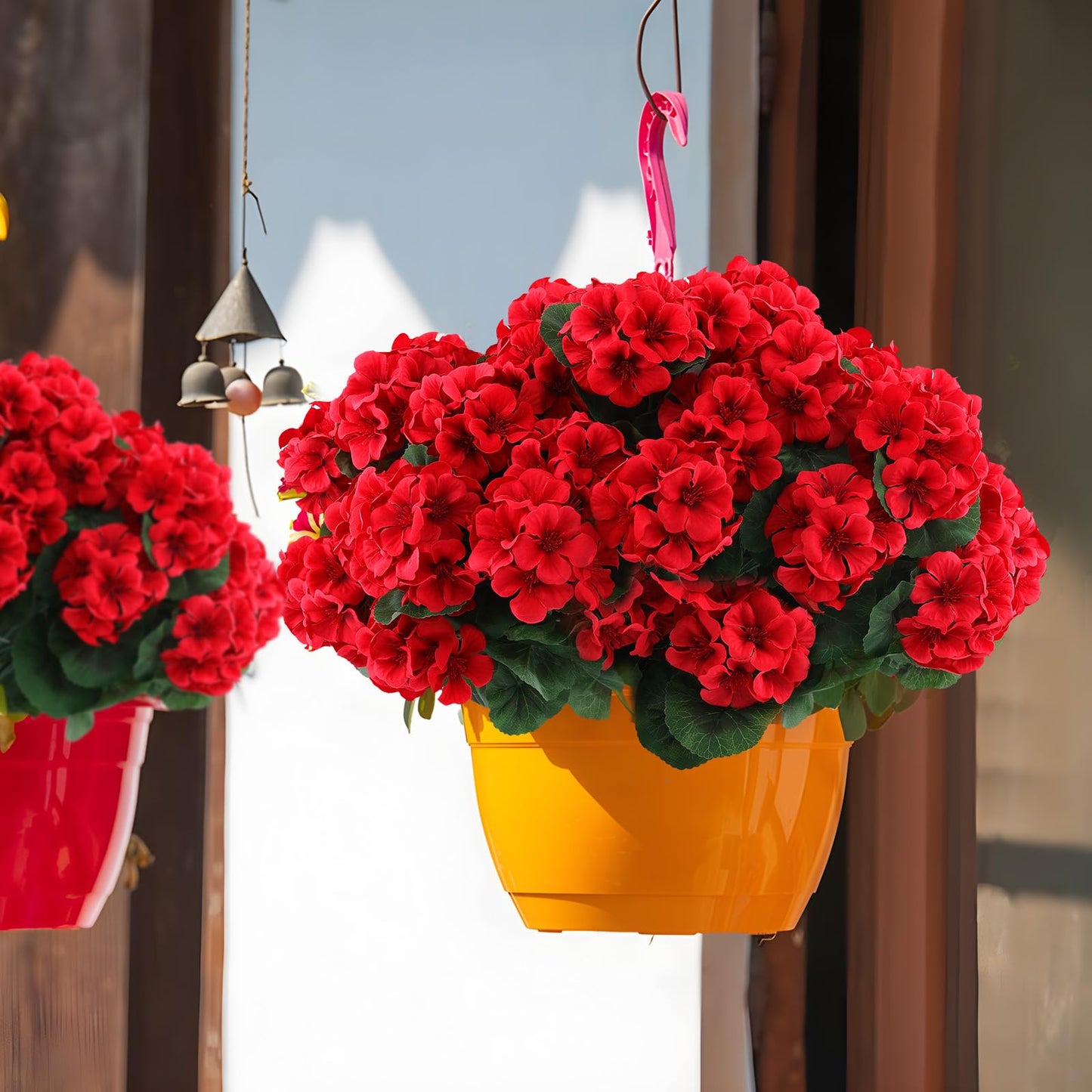 Hananona 12 Pcs Artificial Geranium Flowers for Outdoors Geranium Silk Red Flowers Outdoor UV Resistant Garden Plants Faux Flower for Christmas Home Kitchen Table Centerpieces Decor (12, Red)