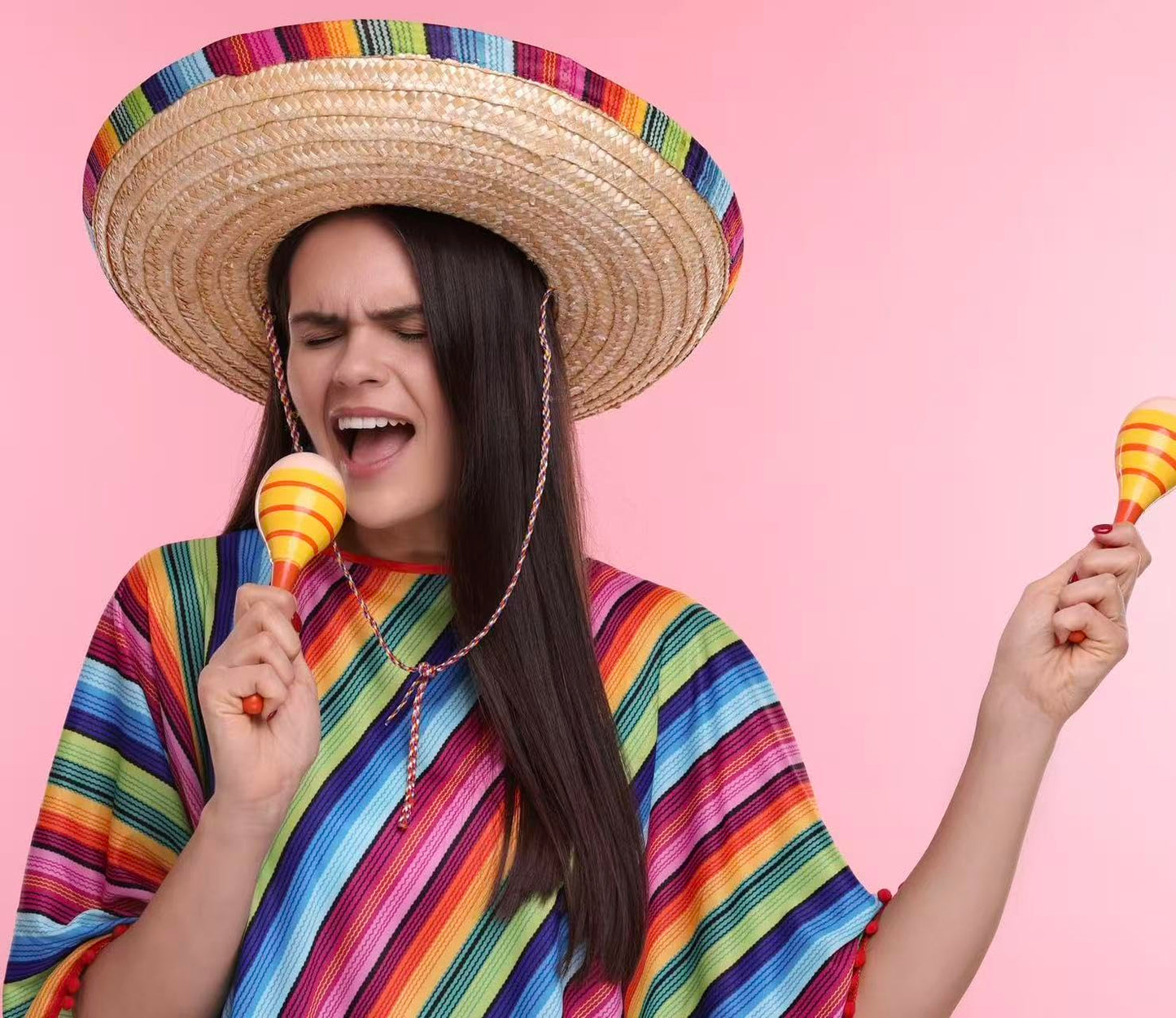 GiftExpress Straw Sombrero Hat 19" Wide, Adult Unisex Mexican-Style Fiesta Hat with Serape Band & Adjustable Chin Strap for Cinco de Mayo, Halloween & Party Costumes