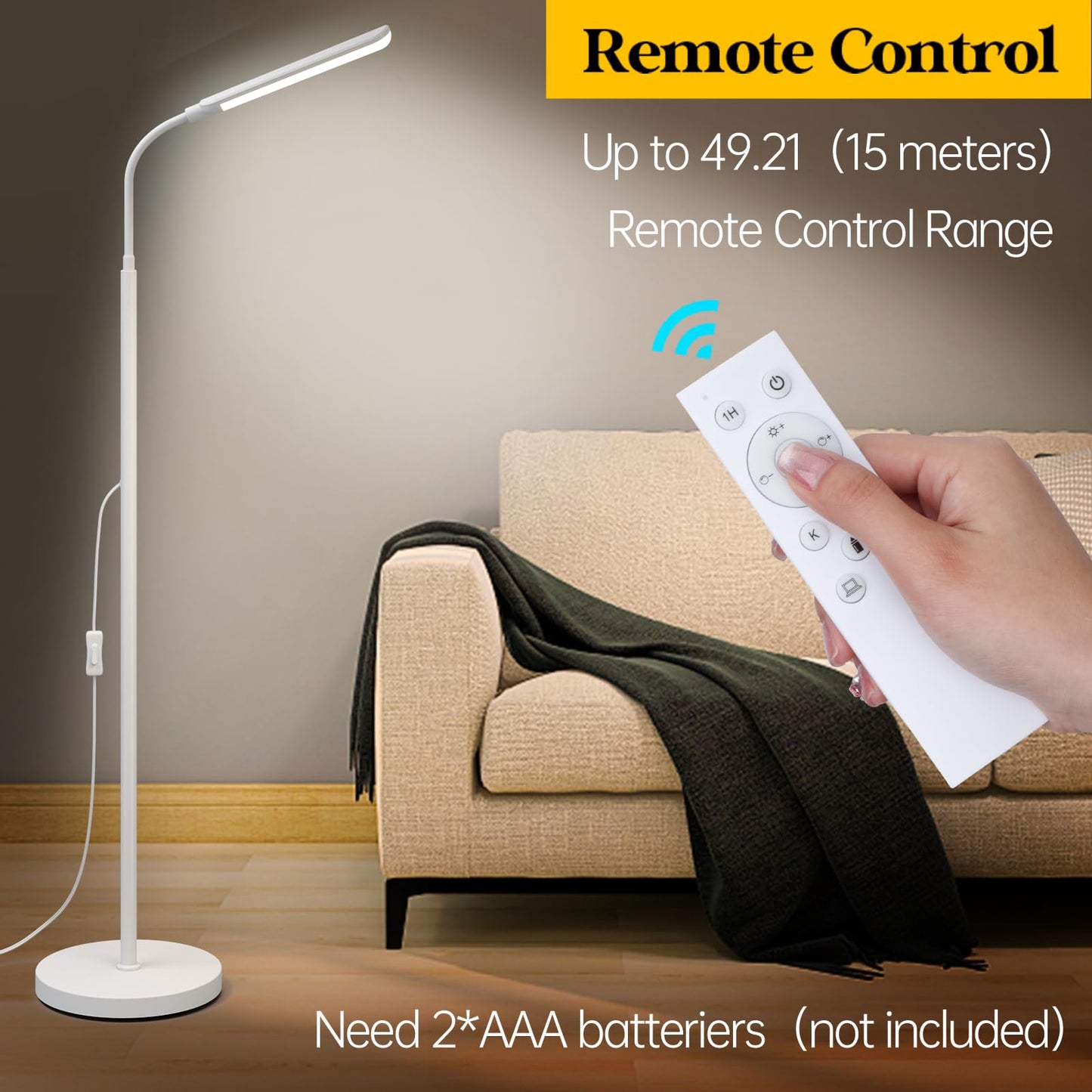 Aisutha LED Floor Lamp, 18W Super Bright Floor Lamp for Living Room, Adjustable Stepless Colors & Brightness Standing Lamp, Eye Caring Reading Light with Remote (White)