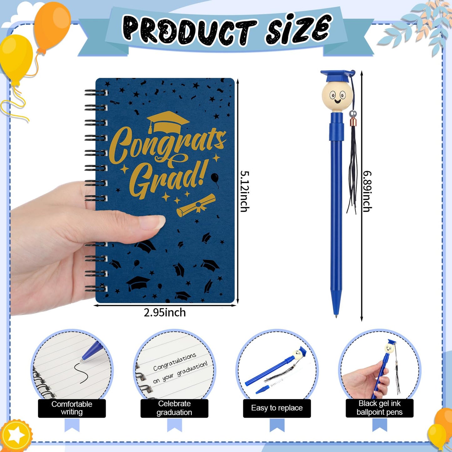 Resurhang 25 Sets Graduation Gifts Party Favors Bulk, Graduation Notebooks and Pen, Grad Cap Ballpoint Pens with Tassels Congrats Grad Spiral Journal Class of 2026 Gifts for College Graduate(Blue)