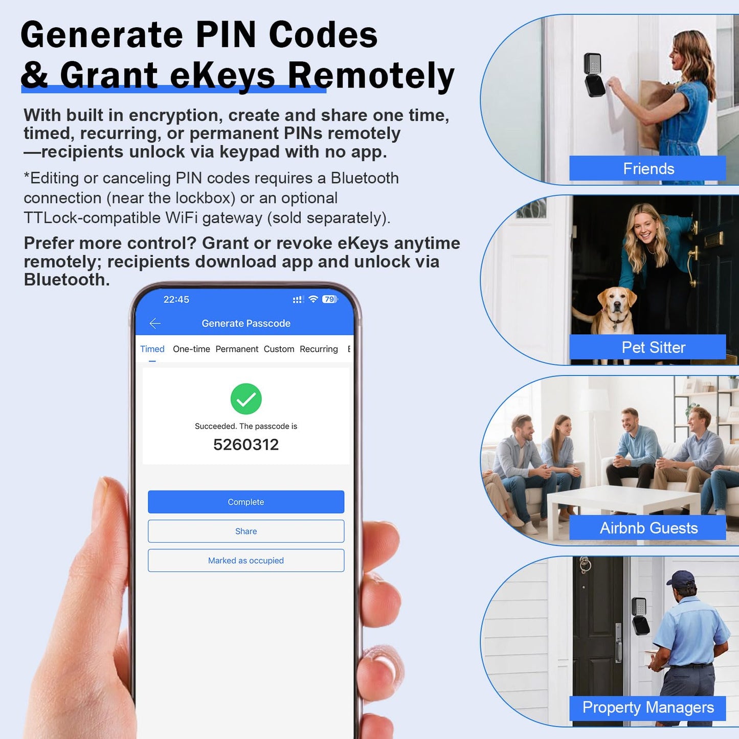 Prohomchoic Smart Lock Box for Keys, Bluetooth & PIN Code Unlock, APP Controlled Electronic Key Lockbox for Doorknobs Handles, Generate eKeys & Passcodes Remotely for Airbnb Rental Realtor (Portable)