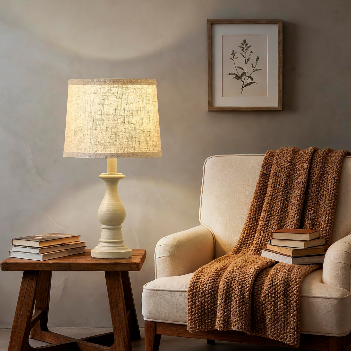 Hikczc Vintage Table Lamp for Living Room Bedroom, 18.5" Farmhouse Bedside Lamps Nightstand Lamp Set of 2, Table Lamps with Oatmeal Linen Lamp Shades, 2 LED Bulbs Included
