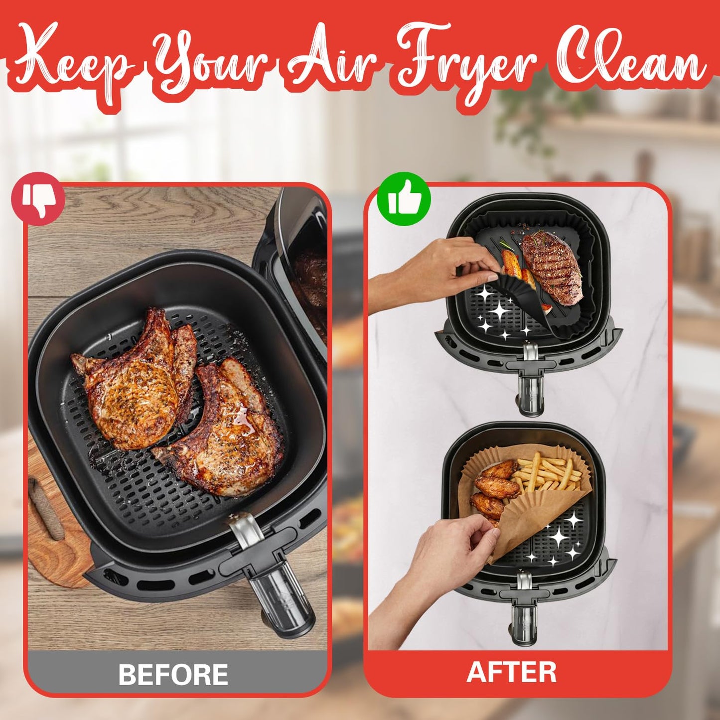 Air Fryer Accessories for Cosori TurboBlaze 6 Qt | 5.8 QT | 6.5 Qt, Ninja AF141, AF142, AF181, Chefman 6QT, 5-6.5 QT Square Basket Air Fryer Accessories Set, Silicone Liner, Grill, Baking Molds