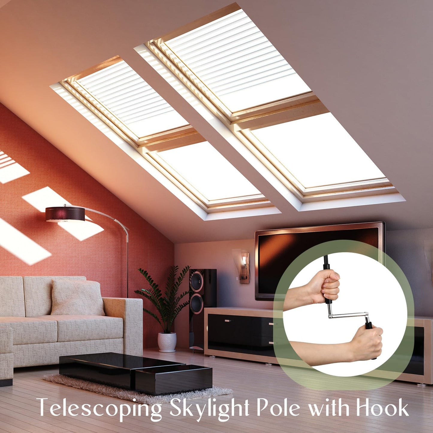 Pickmesh Exterior Roller Shade Universal Crank Wand Replacement Metal Crank Wand Telescoping Skylight Pole with Hook for Exterior Sun Shades Outdoor Indoor Roller up Blinds (Black)