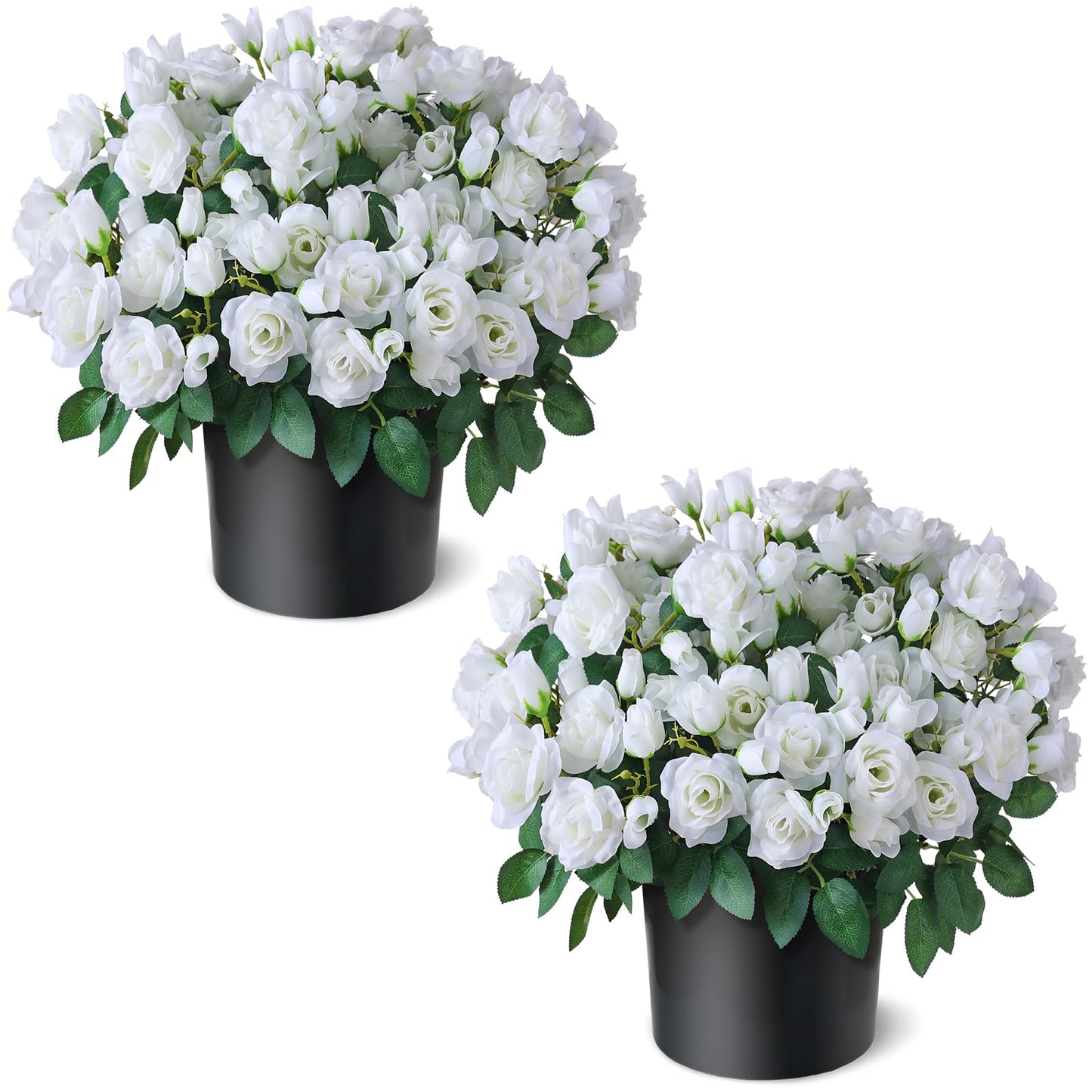 Juxdp 2 Set of Artificial Rose Topiary Trees - Faux Silk Flower Potted Plant, UV Resistant Fake Outdoor Rose Bush for Front Door, Farmhouse, Porch, Garden Decor (White)