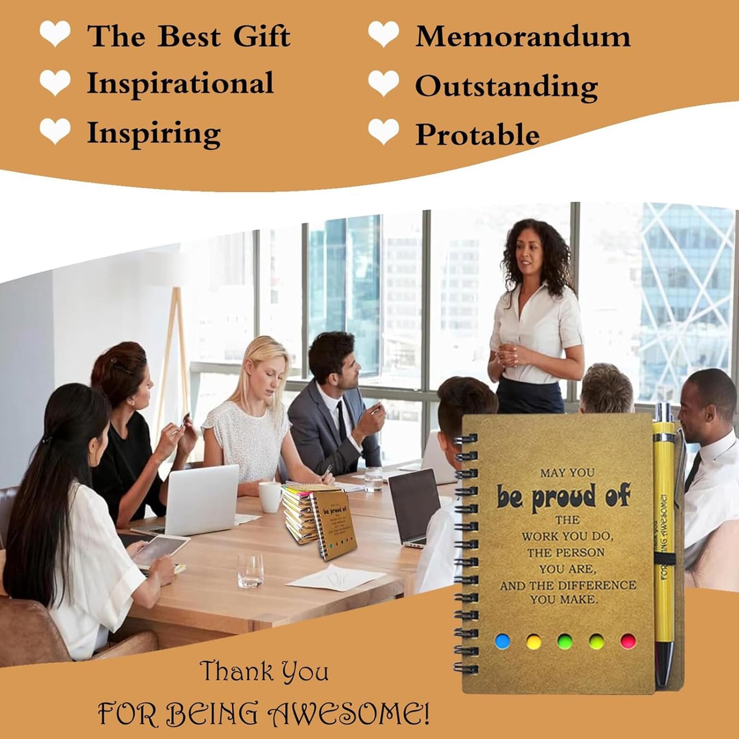 2025 Inspirational Spiral Notebook 30 Sets Portable Employee Appreciation Gifts Bulk Journals with Sticky Note Pen for Teachers Students Friends Colleagues Volunteer Nurse and Family Thank You Gifts