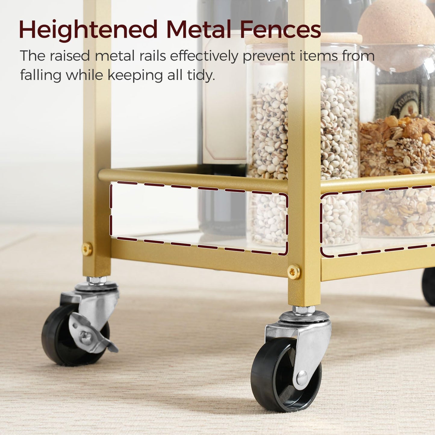 MAHANCRIS Bar Cart for The Home, 3-Tier Drink Cart on Wheels, Home Bar Serving Cart, Mini Bar Cart for Small Space, Kitchen, Dining Room, Gold RCJ40B01