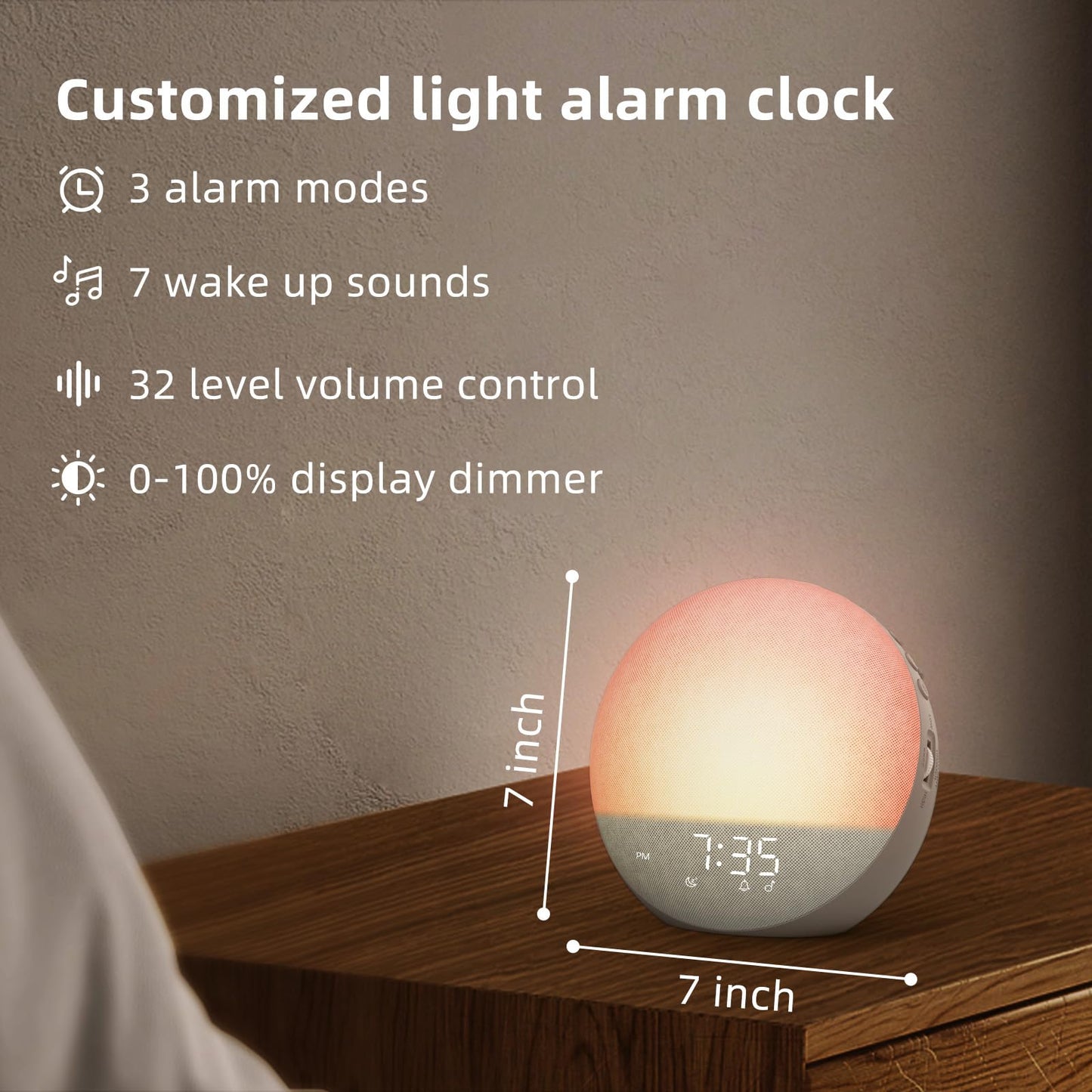 Odokee Sunrise Alarm Clock White Noise Machine: Natural Wake Up Light - Dimmable Clock with Bluetooth Speaker for Bedroom - 25 Sleep Sounds for Baby Adults Kids Cocoa