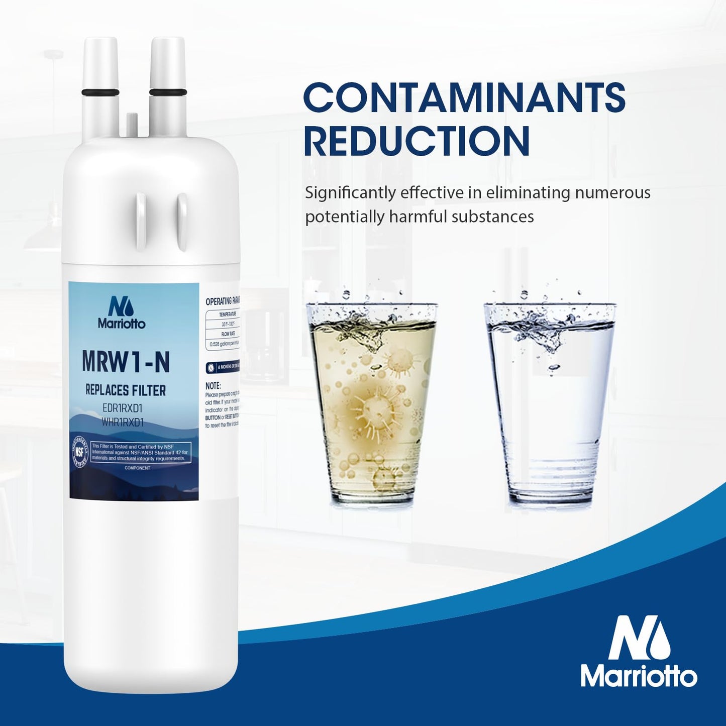 MARRIOTTO EDR1RXD1 Refrigerator Water Filter Compatible with W10295370A, WHR1RXD1, KAD1RXD1, Filter 1, W10295370, P4RFWB, P8RFWB2L, 46-9930, 46-9081 and W10311524 Air Filter (3+3)