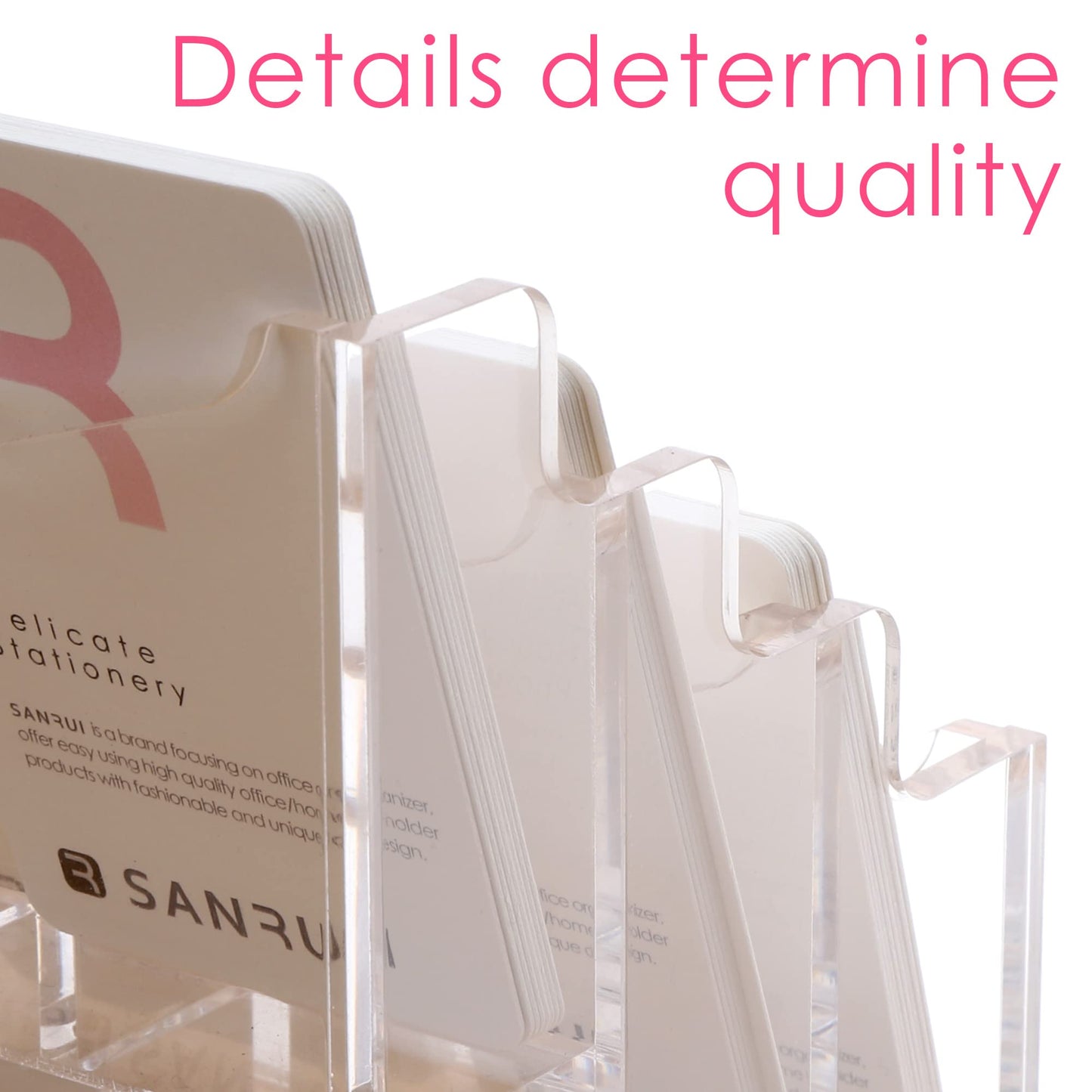 SANRUI Vertical Business Card Holder for Desk，Clear Acrylic Business Card Display Stand，9 Slots 3 Tier ，Holds 450 Cards