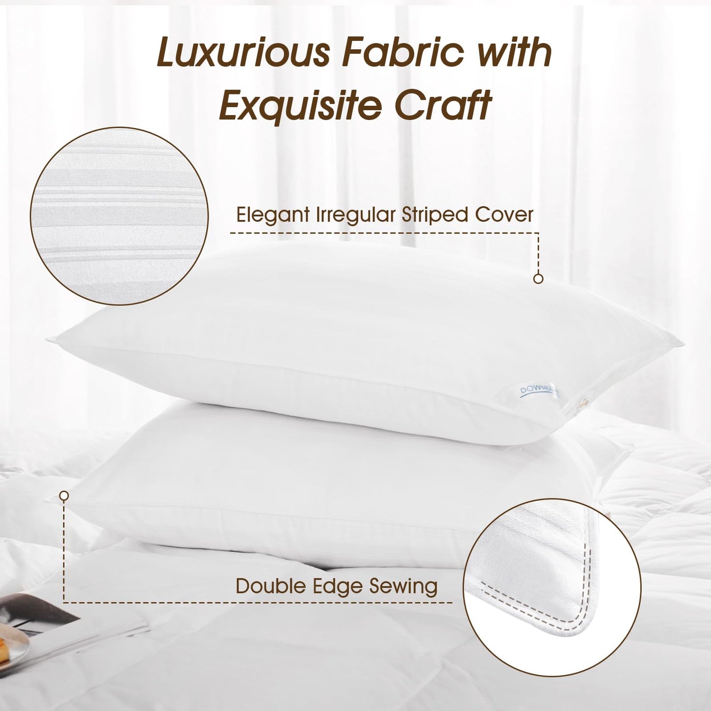 downluxe King Size Pillows Set of 4 – Premium Down Alternative Bed Pillows for Back, Side & Stomach Sleepers, White
