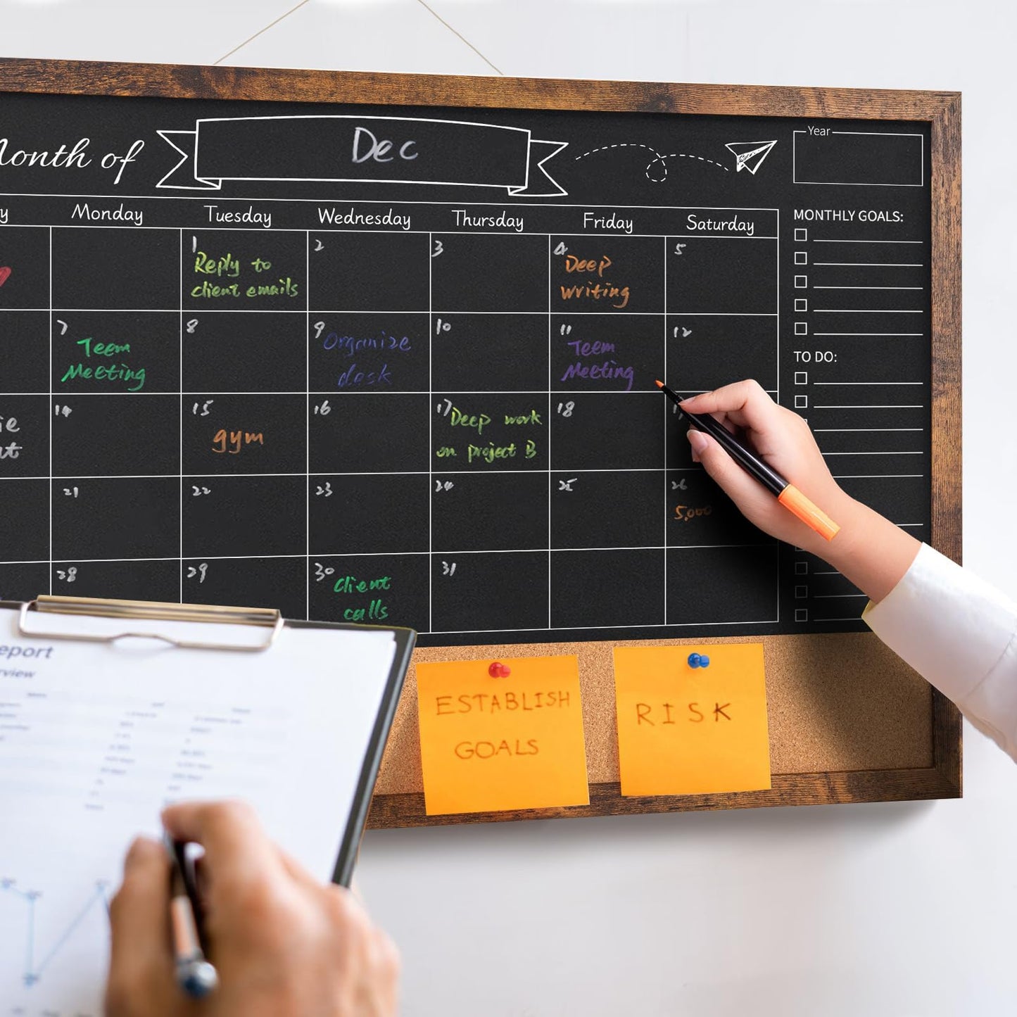 JEFURE Magnetic Chalkboard Calendar 24x36 Inches, Framed Chalk Board for Wall Organization, Planning/School Timetable/Memo, Hanging Magnetic Surface for Office, School, Home