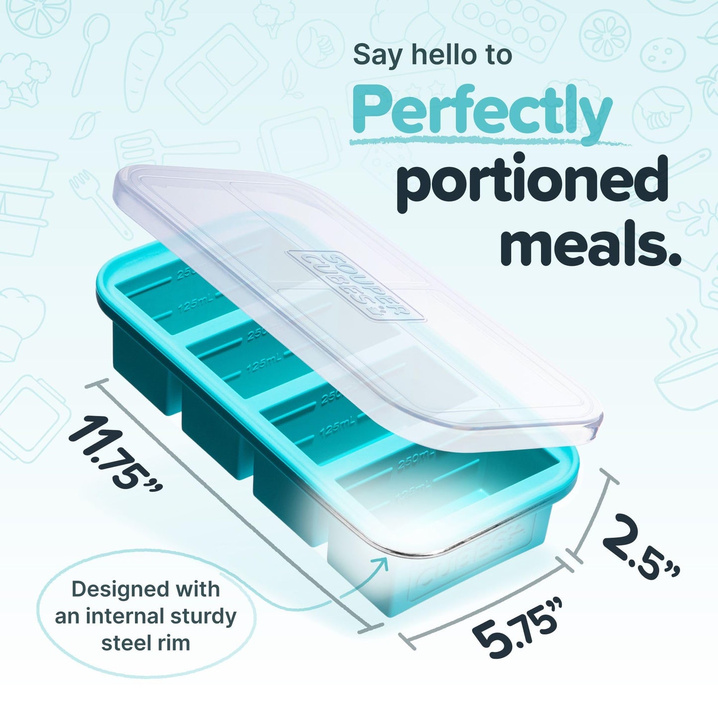 Souper Cubes 1 Cup Silicone Freezer Molds - Soup Cubes Perfect for Freezing Broth, Rice, Leftovers and More - Silicone Freezer Trays with Lids for Meal Prep - Aqua - 1-Pack