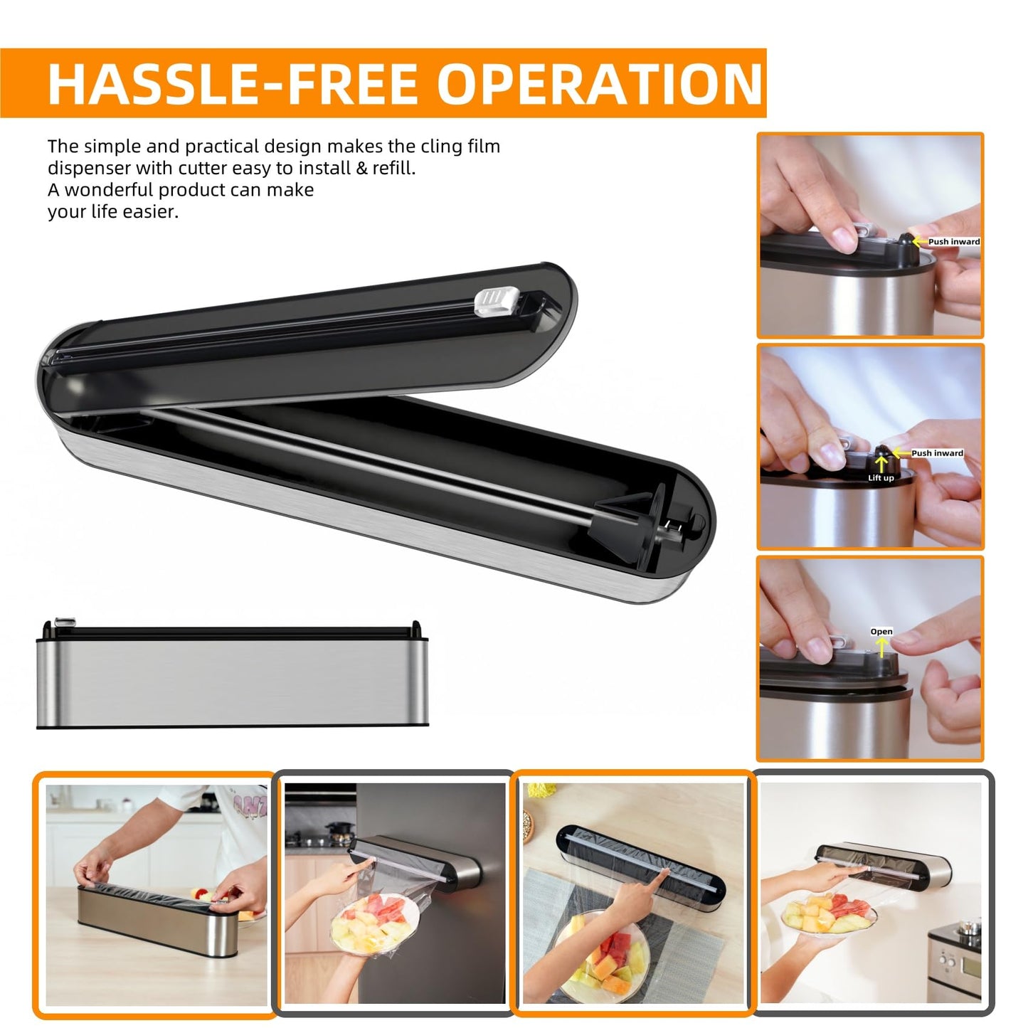 Quasziwa Aluminum Foil & Plastic Wrap Dispenser with Cutter - Magnetic & No-Drill Wall Mount, Stainless Steel Design, Space-Saving Kitchen organizer for Countertops & Cabinets - Fits 12" Rolls, Silver