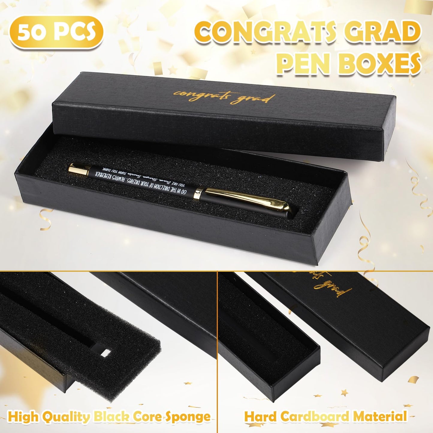 Janlaugh 50 Set Inspirational Graduation Gifts Bulk Congrats Grad Ballpoint Pen with Gift Boxes Engraved Motivational 2026 Graduation Gifts for Senior College Graduated Students(Black)