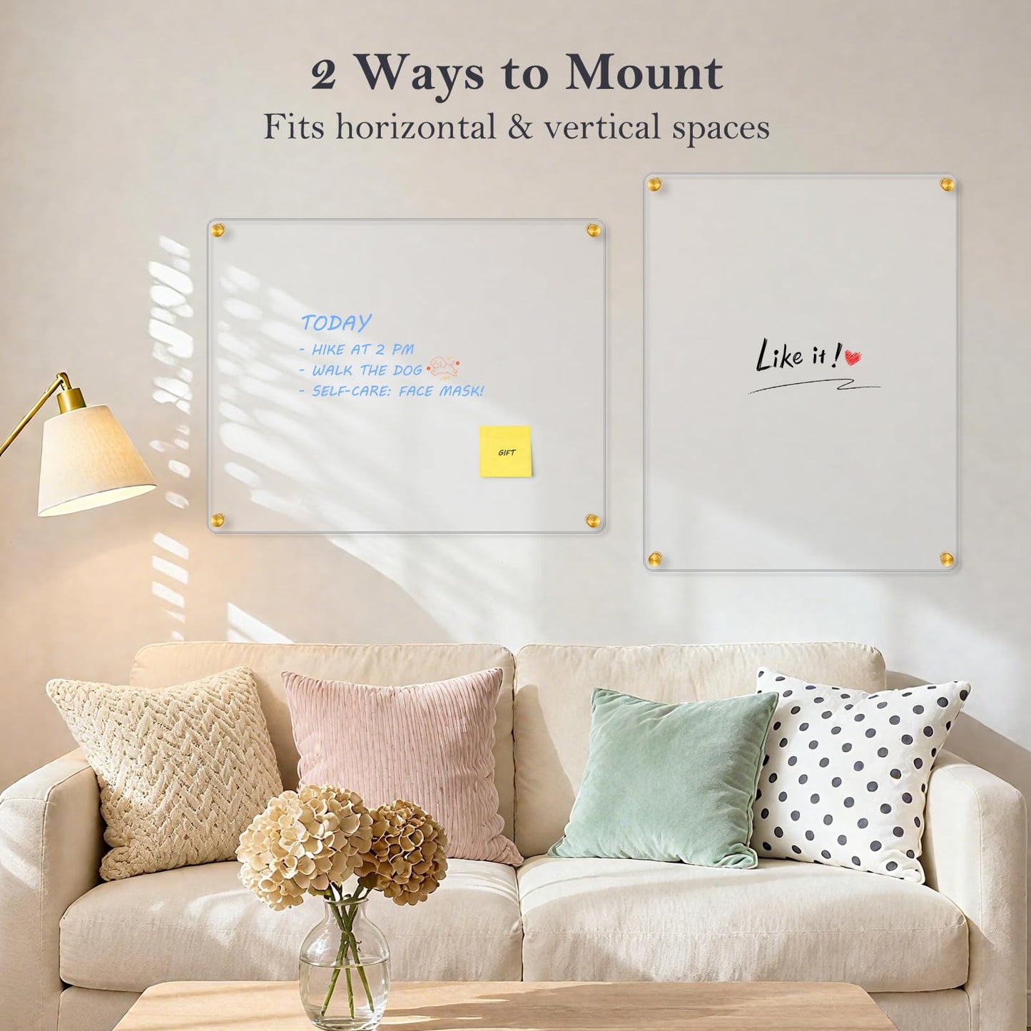 QUEENLINK Acrylic Dry Erase Board for Wall, 20 "x 16" Black Non-Magnetic Acrylic Wall Memo Board, Large Clear Family Planner White Board for Home and Office - Blank