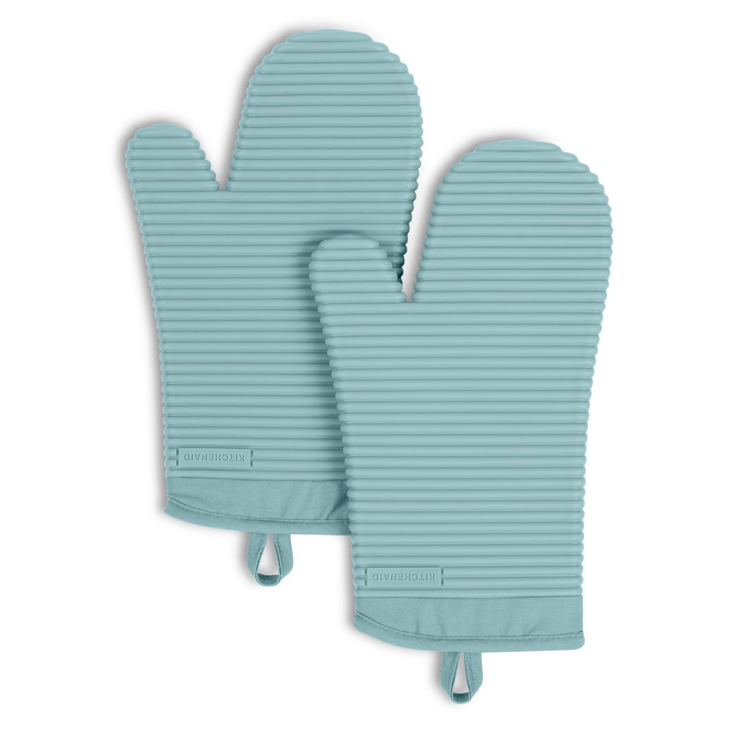 KITCHENAID Ribbed Soft Silicone Oven Mitt 2-Pack Set, 7.5"x13", Mineral Water Aqua