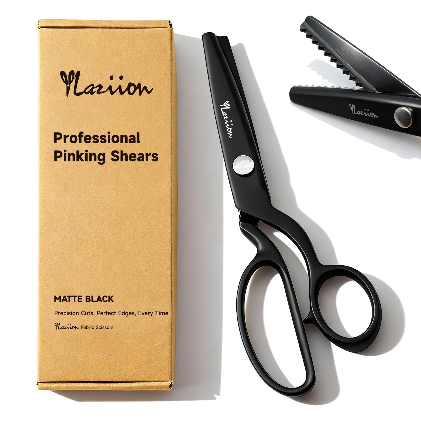 YLaziion 8-Inch Professional Pinking Shears for Fabric Cutting - 5mm Triangle Tooth Fabric Scissors - Black Titanium Coated Stainless Steel Zig Zag Scissors for Sewing, Quilting, Crafts & Dressmaking