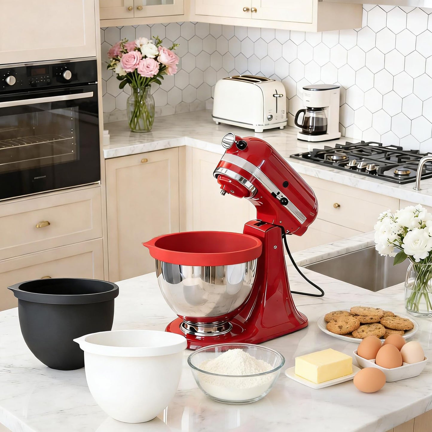 Ezato 4.5/5QT Silicone Bowl Liners for KitchenAid Tilt-Head Stand Mixer, 3 Liners with Lids, Dishwasher Safe, Odourless, Heat-Resistant Safe, Mixer Accessories and Attachments for KitchenAid