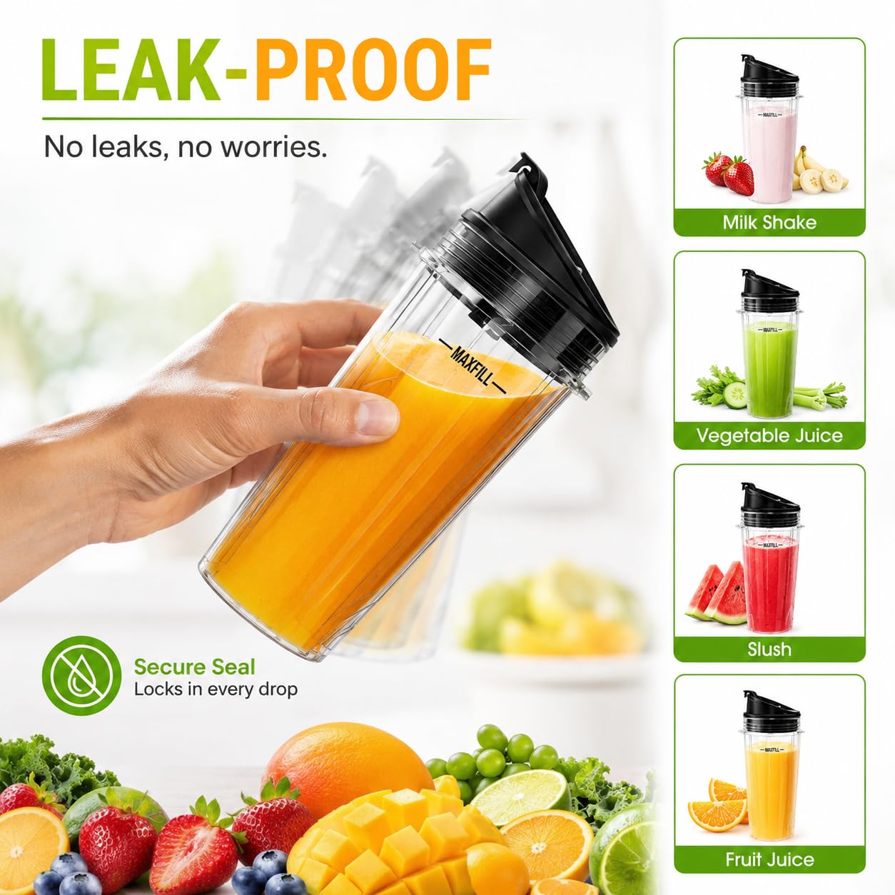 Blender 16oz Cups Replacement for Ninja - 3 Pack Ninja Blender Cups with Lids, Compatible with Ninja QB3001SS, BL770, BL780, BL660, BL740, BL810, Nutri Ninja Series Blenders