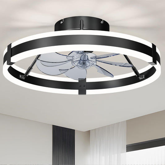 19.7" Low Profile Bladeless Ceiling Fan with Lights & Remote -Flush Mount Fandelier Light Fan for Bedroom/Kitchen, 3000-6000K Dimmable LED, 6-Speed Modern Fan with Lights for Home/Office
