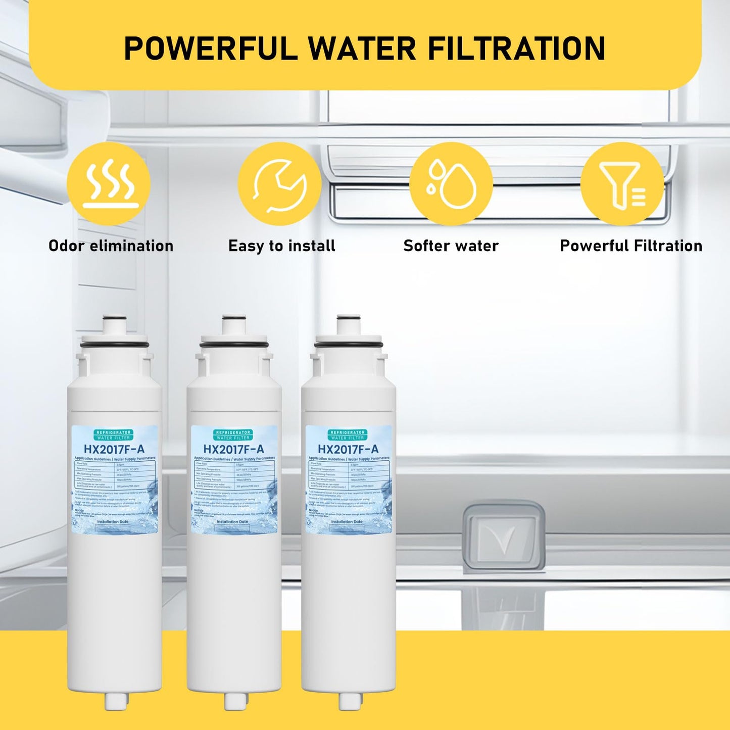 HX2017FR-A HX2017F-A Water Filter Replacement Compatible with Hisense HRF266N6CSE1, HRF266N6CSE, HRF209N6CSE, HRF254N6TSE, HRF254N6DSE Twist-In Models, 3 Pack