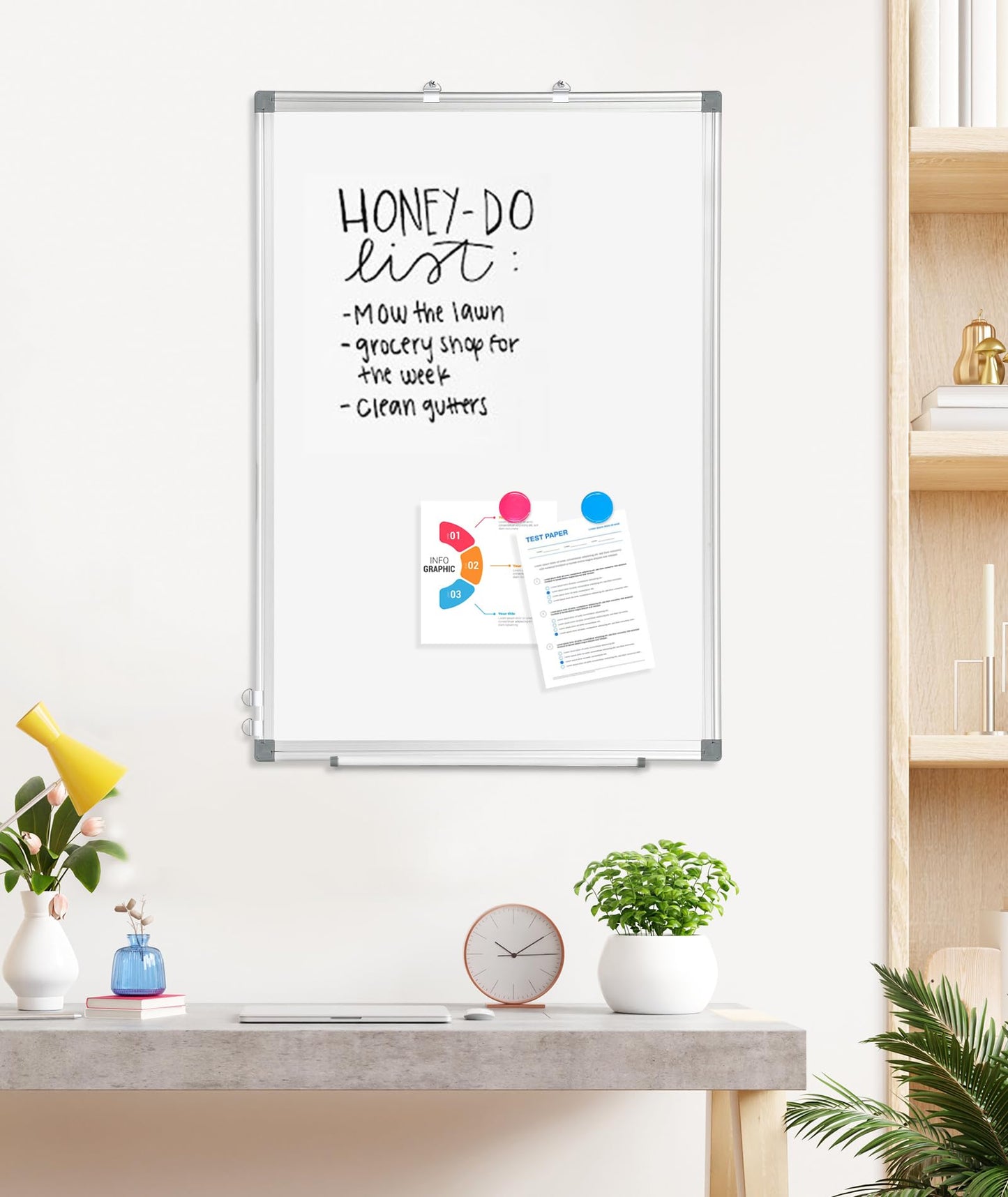 AMUSIGHT Double-Sided Magnetic Whiteboard, 30" x 20" Dry Erase Board, Aluminum Frame White Board for Wall, Hanging Mounting White Board Dry Erase Marker Board with 4 Markers, 1 Pen Tray