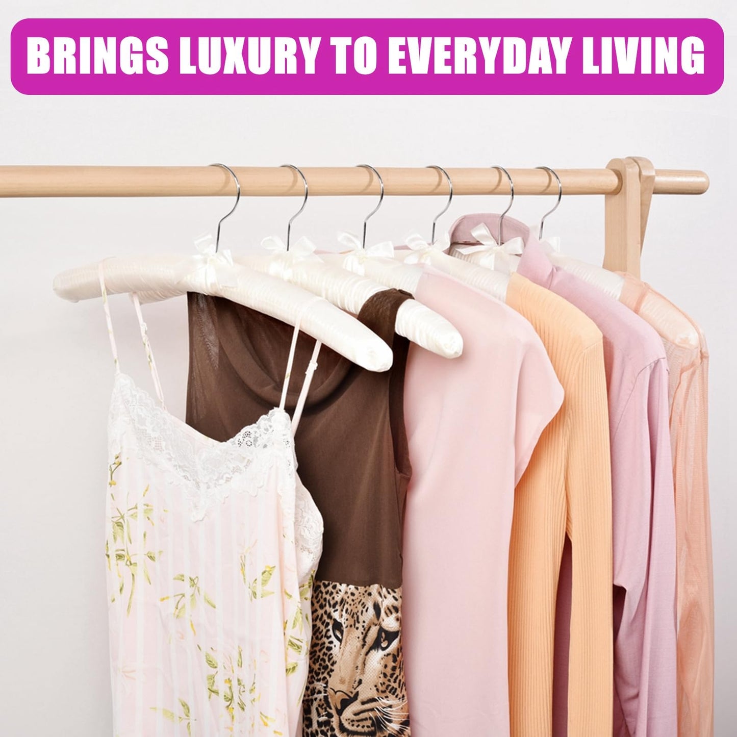 Amber Home 10 Pack Large Ivory Satin Padded Hangers, 17" Non-Slip Cushioned Hangers for Sweaters, Silk Dress, Wedding Dress, Bridal Gown, Cashmere